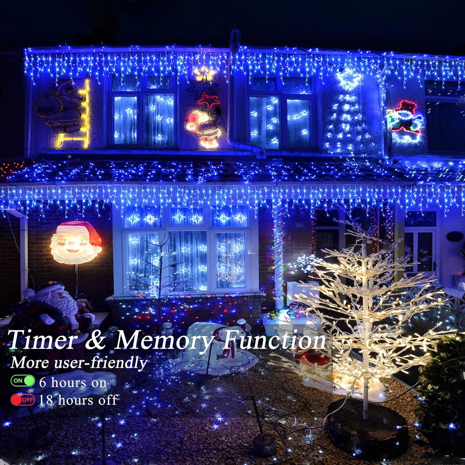Luces de Navidad para exteriores  99 pies 1216 luces LED de carámbano al aire libre  Enchufe 8 modos de luces parpadeantes para decoraciones de