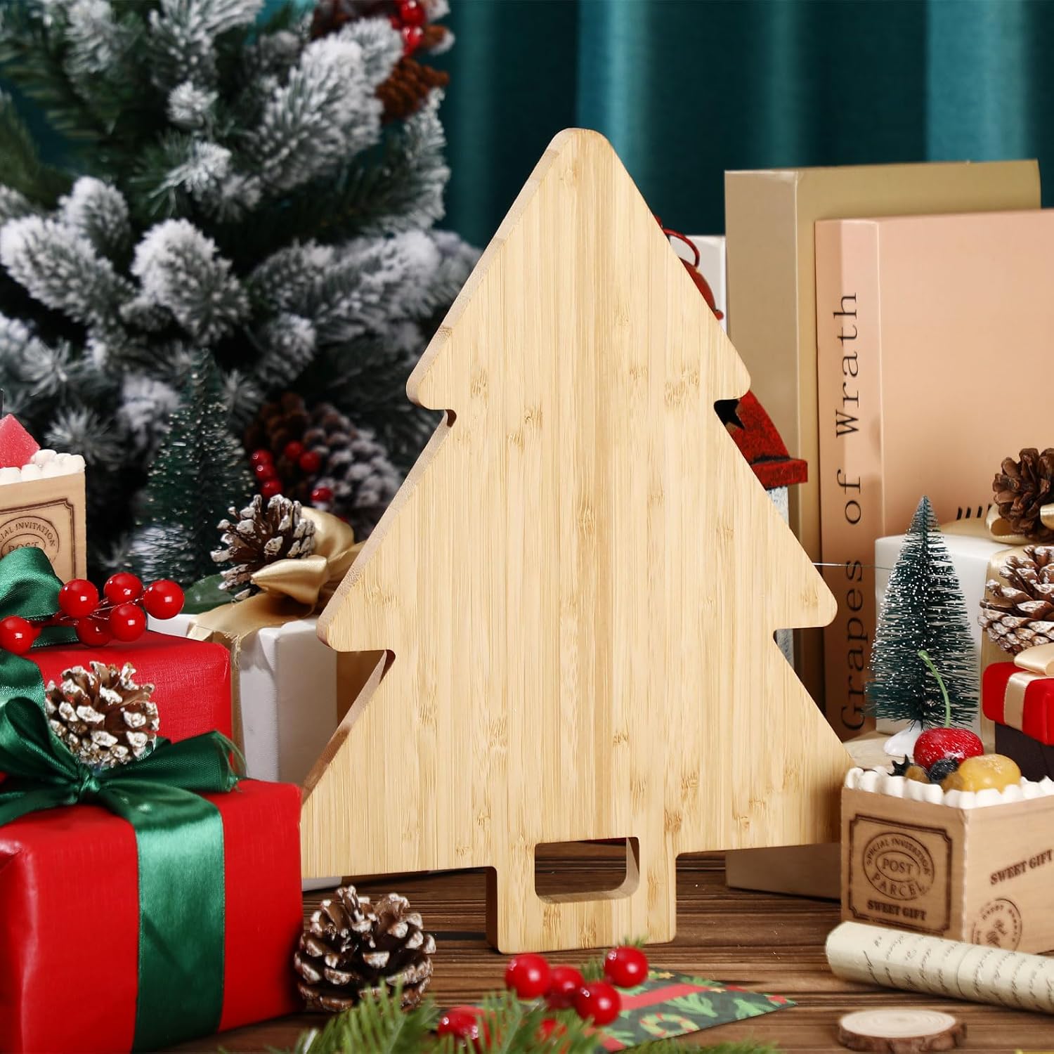 3 tablas de madera para servir de Navidad, tabla de cortar decorativa de madera para charcutería, tabla de pan decorativa de madera con mango para