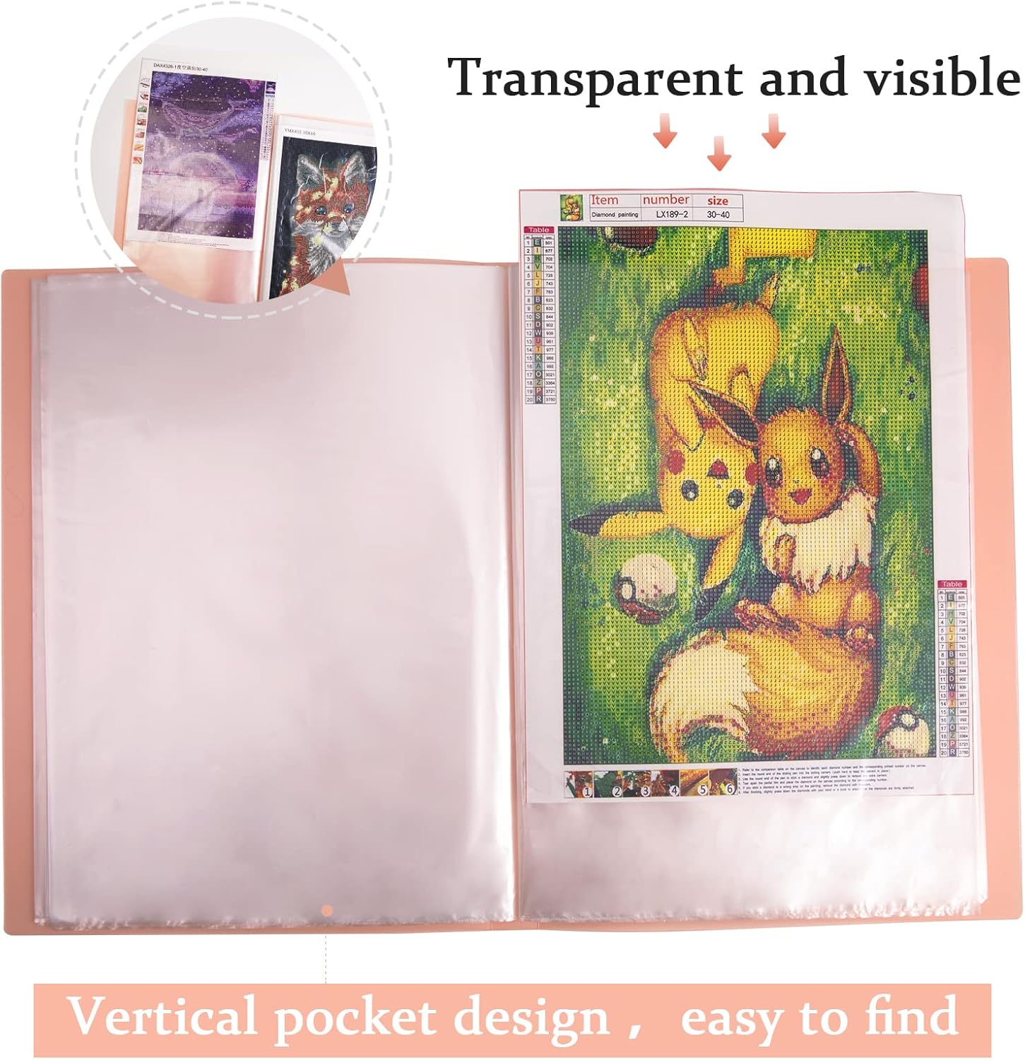 Qunrwe Contenedores de almacenamiento para libros de pintura de diamantes A3, carpeta de portafolio para obras de arte, 60 páginas, protector de