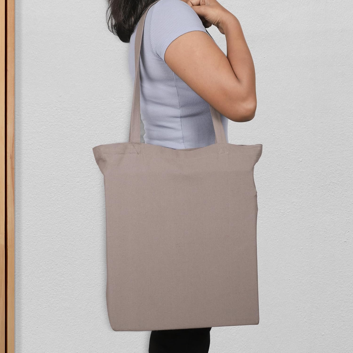 Urban Villa Paquete de 72 bolsas de comestibles reutilizables de 15 x 16 pulgadas con mango largo de 27 pulgadas, color gris, 100% algodón, bolsas