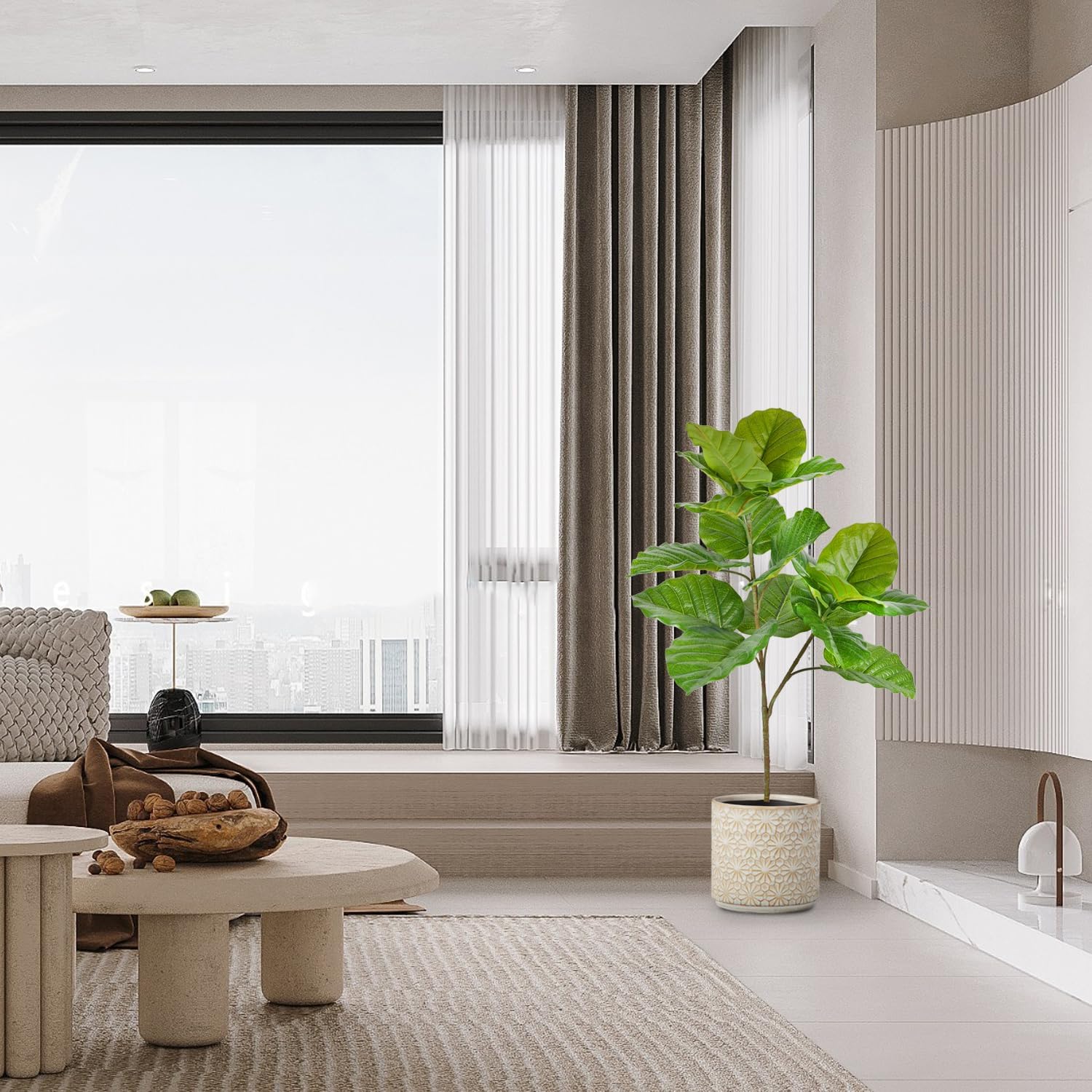 Árbol artificial de Umbellata Ficus Umbellata de 39 pulgadas de alto, árbol de imitación al tacto para decoración del hogar, oficina, centro