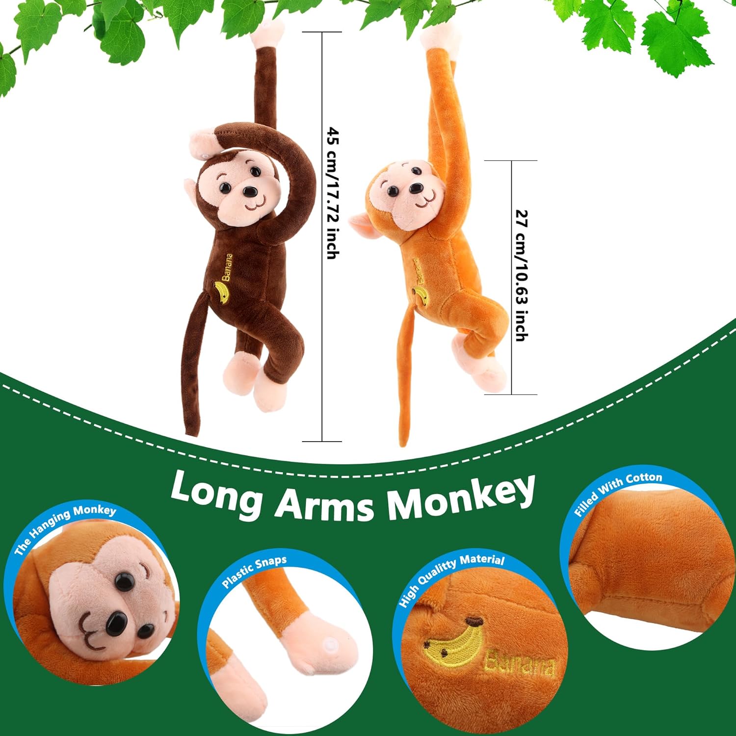 Paquete de 6 juguetes de peluche de mono colgante de 18 pulgadas, lindo mono de peluche suave para colgar, juguetes de peluche realistas para