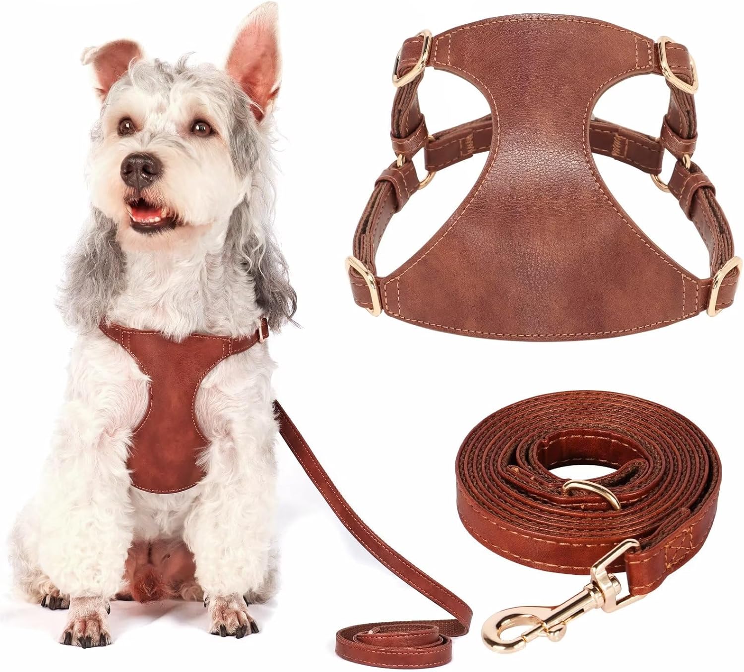 Didog Arnés sin tirones para perros pequeños, suave y ligero juego de arnés y correa para perros pequeños, arnés de cuero duradero y ajustable para