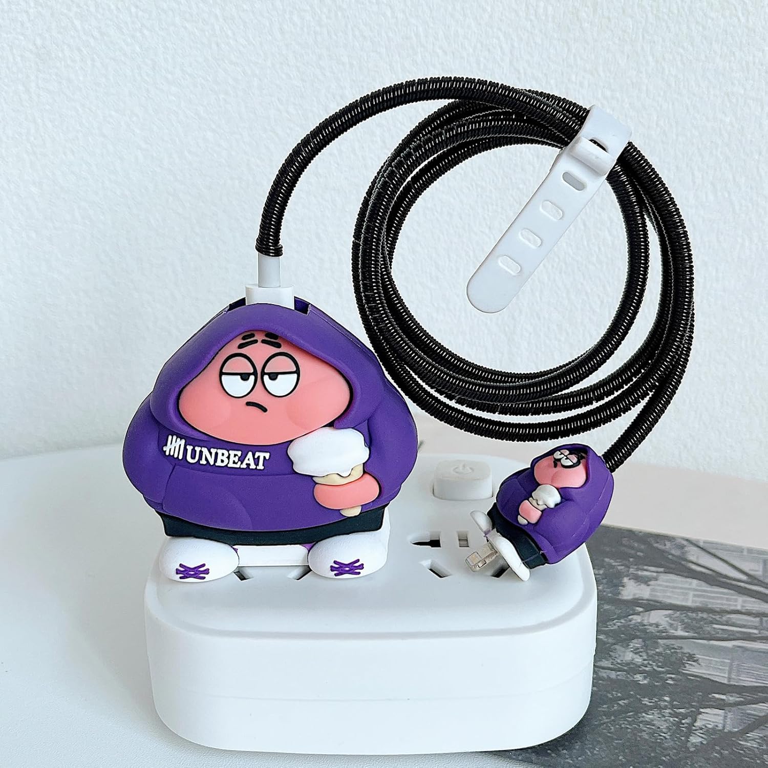 Axanbox Paquete de 2 protectores de cargador de teléfono de dibujos animados, protector de cable Kawaii 3D  cargador de teléfono para Apple 18 W20