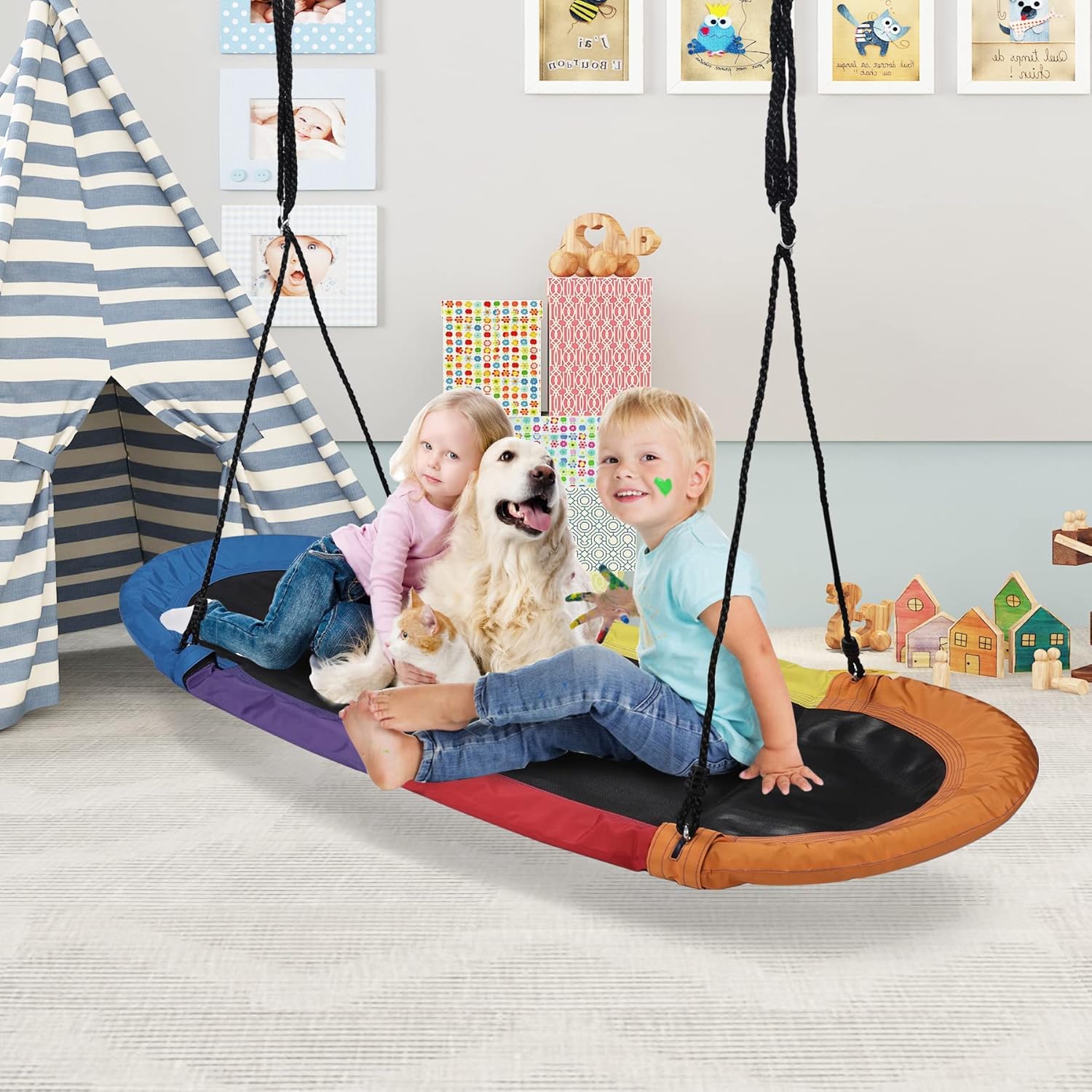 RedSwing Columpio de platillo de 65 pulgadas para niños, columpio de plataforma gigante para patio de juegos al aire libre, columpio de surf ovalado