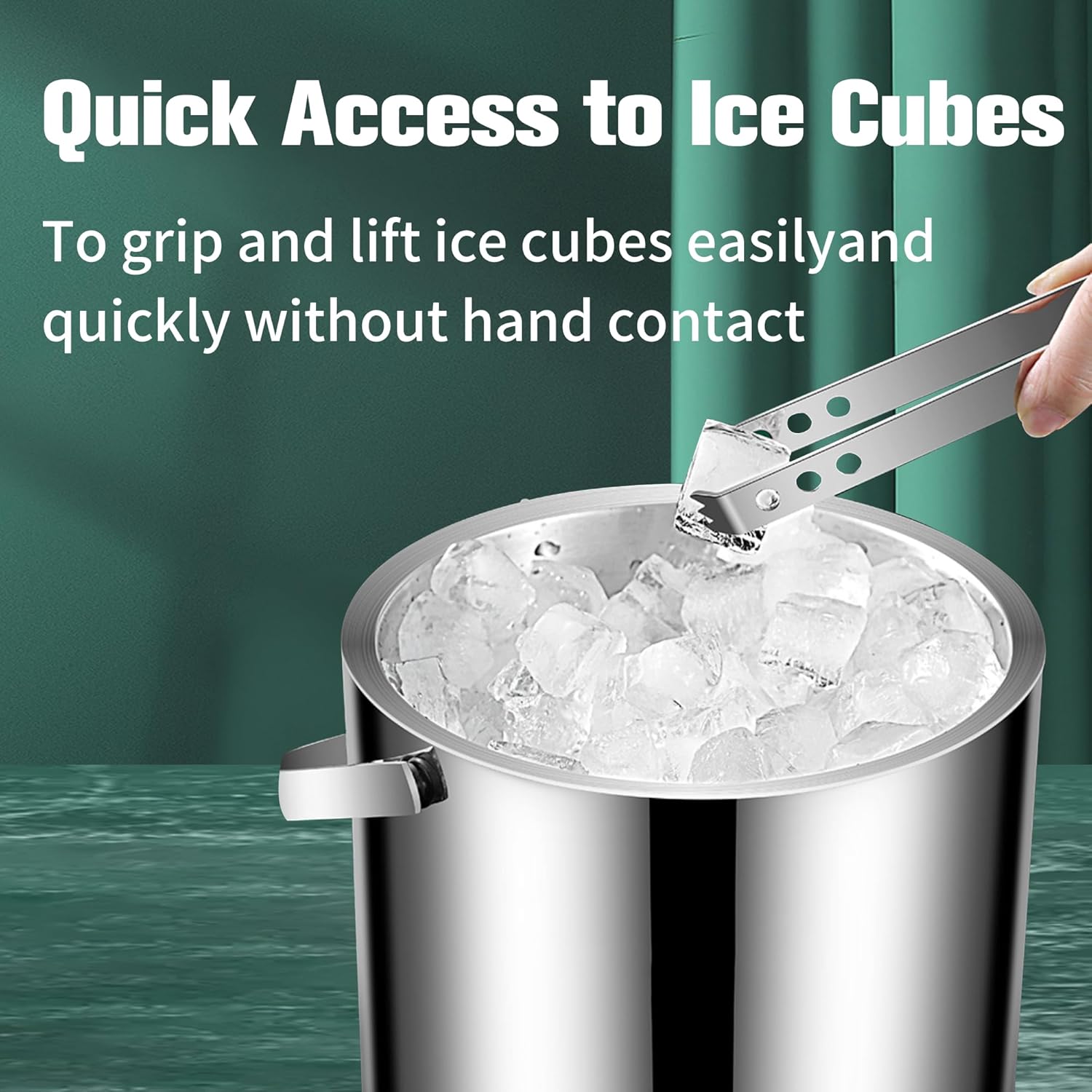 Cubo de hielo con doble aislamiento de acero inoxidable 304 con tapa, colador, mantiene los cubos de hielo fríos y secos, cómoda asa de transporte