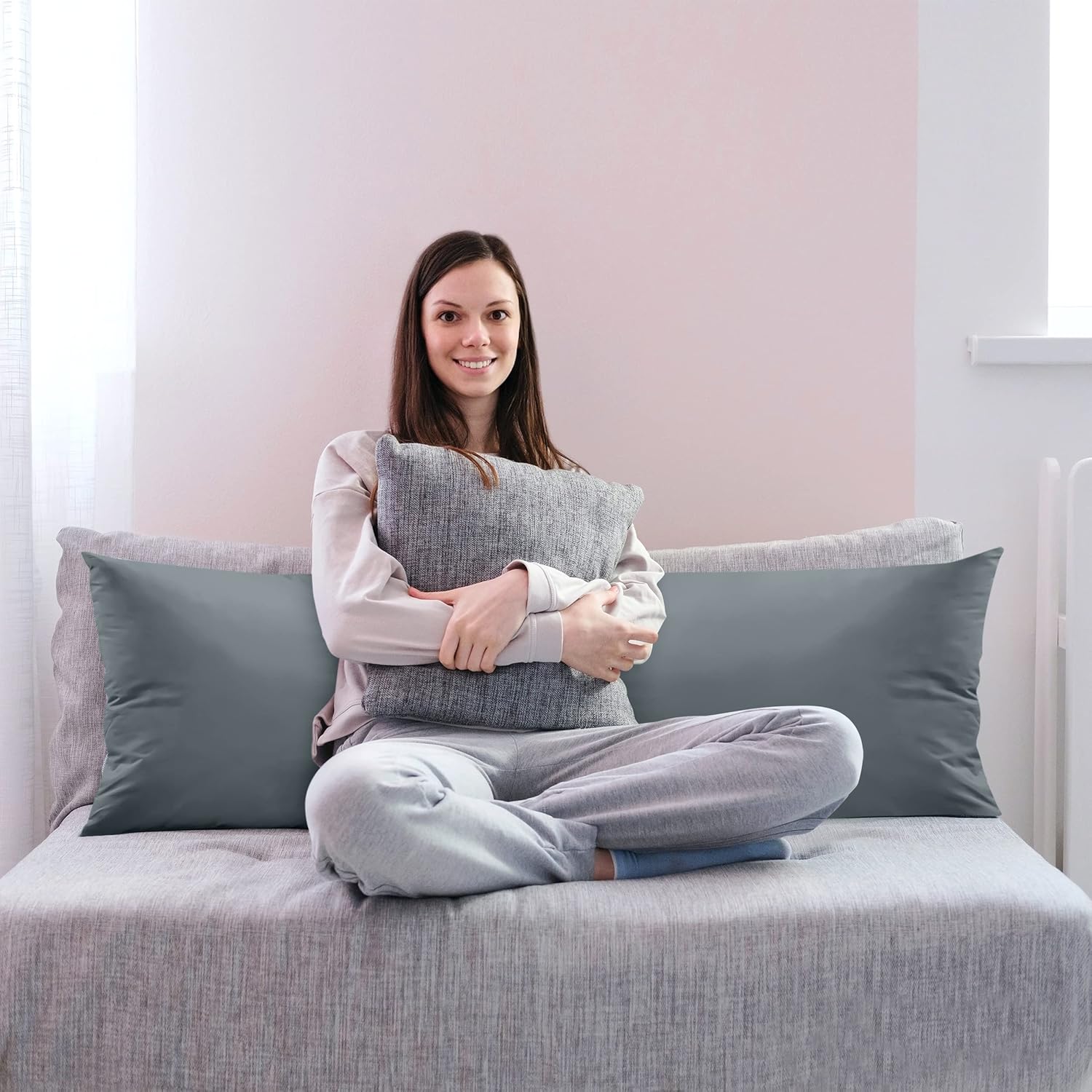 Utopia Bedding Almohada de cuerpo completo para adultos (gris, 20 x 54 pulgadas), almohada larga para dormir, relleno de almohada grande para dormir
