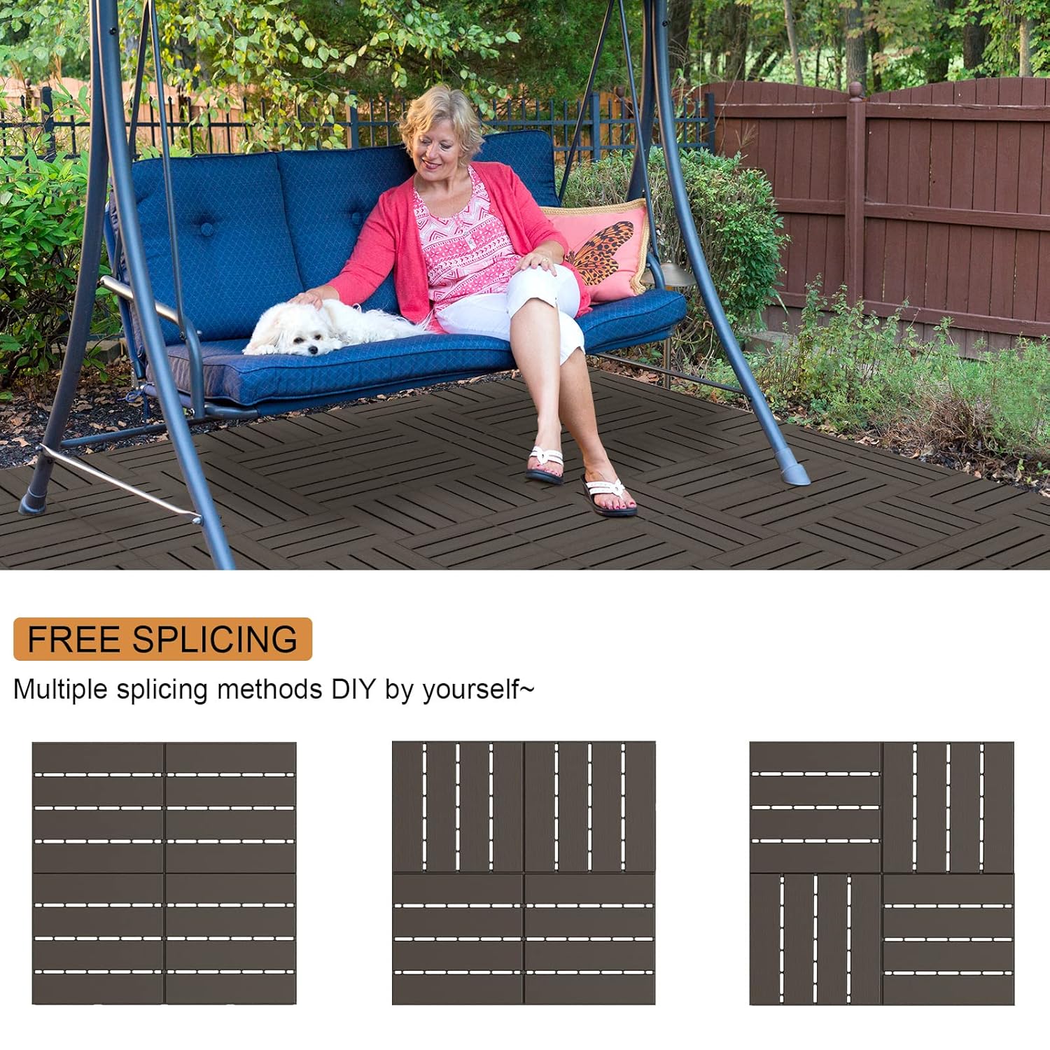 Azulejos de plástico entrelazados de 27 pies cuadrados, 27 piezas impermeables para patio y balcón, baldosas entrelazadas de 12 x 12 pulgadas para
