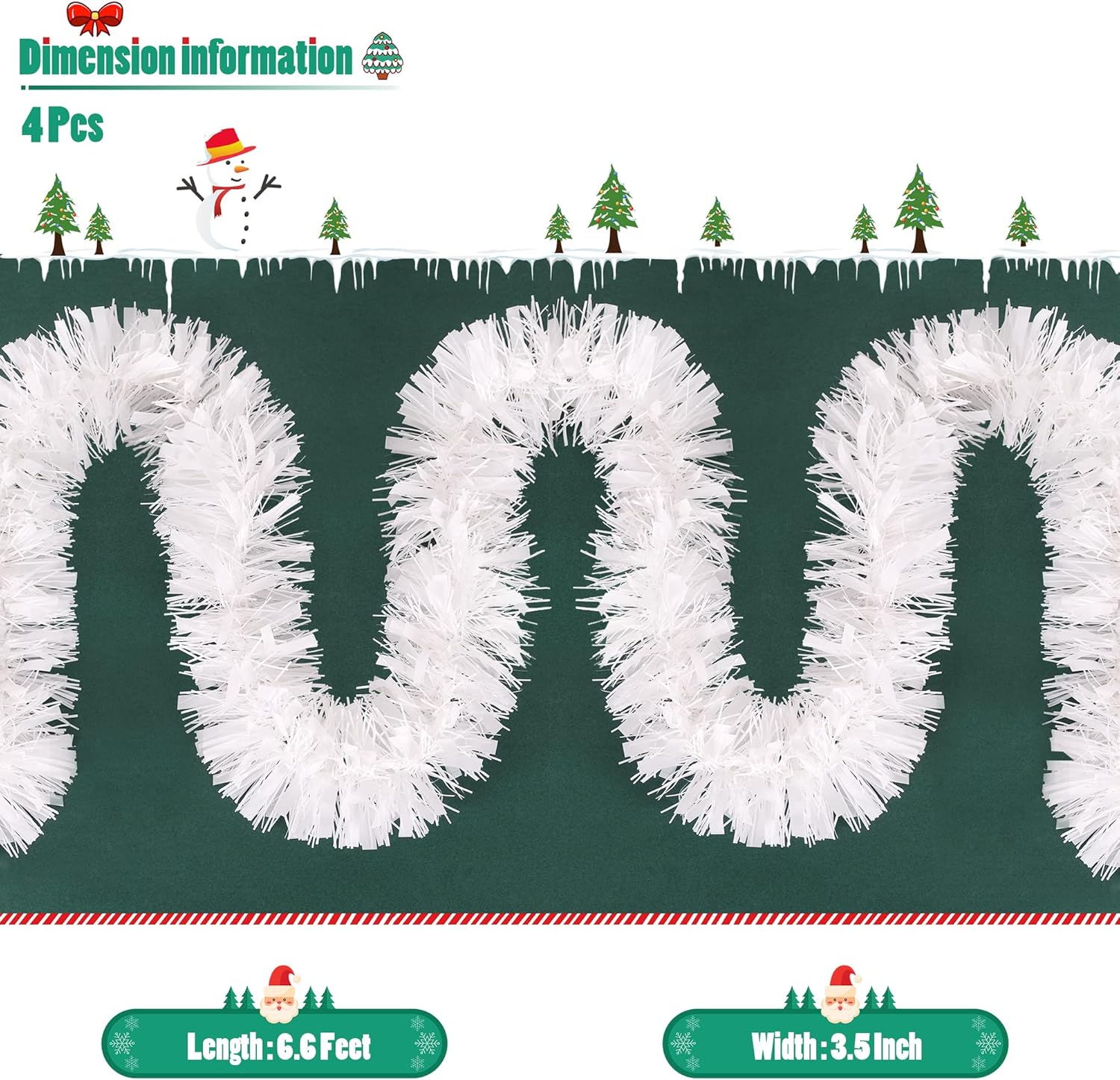 4 guirnaldas de Navidad de 26.2 pies con torsión metálica y brillante, decoraciones colgantes para árbol de Navidad, manto, barandillas de