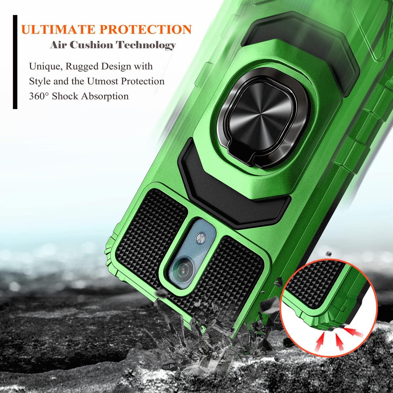 NZND Funda para AT&T Calypso (U318AA)Cricket Vision 3 con protector de pantalla de vidrio templado, protección de cuerpo completo grado militar,