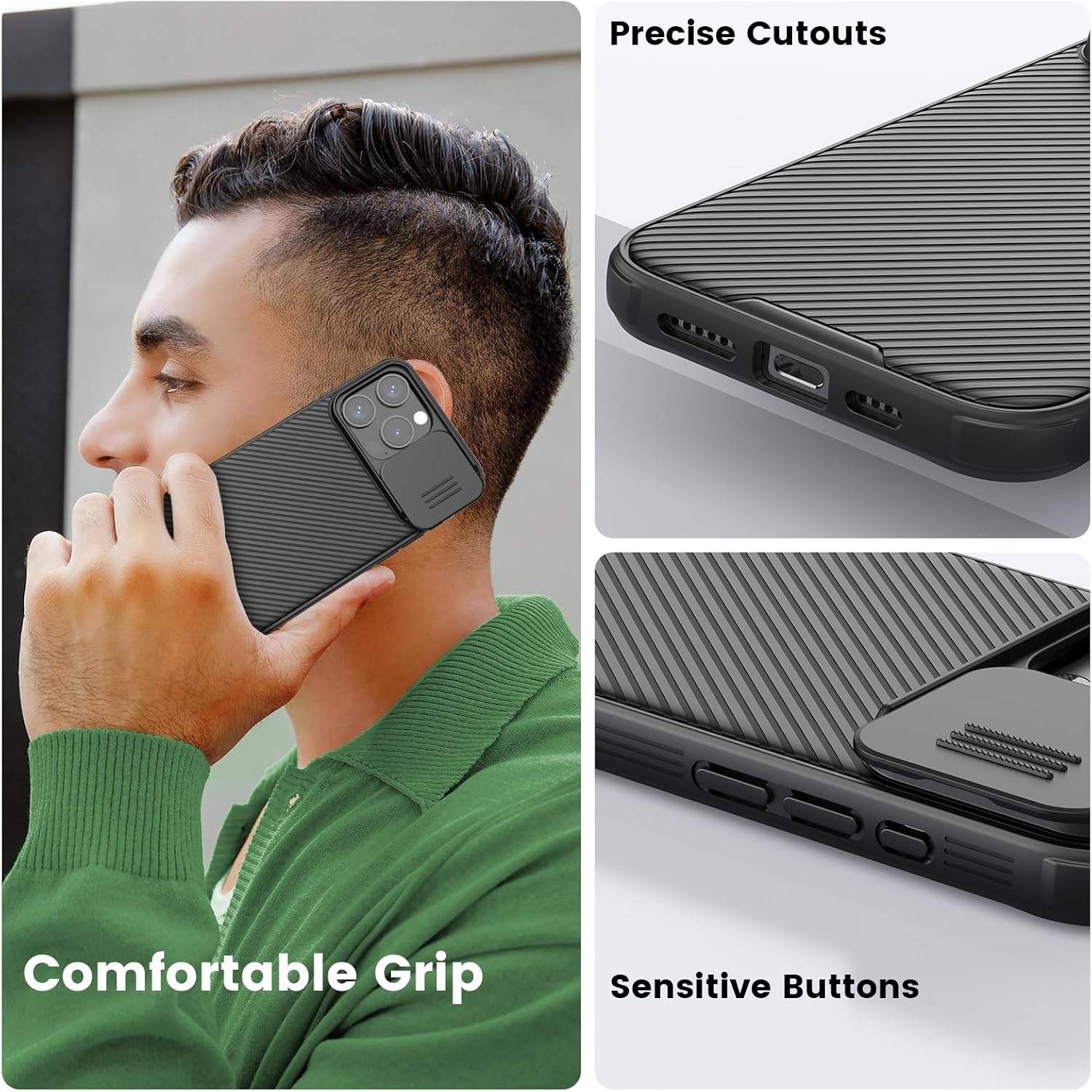 Nillkin Funda para iPhone 15 Pro Max con funda deslizante para cámara protección mejorada de lentes protección de lente mejorada protección rígida