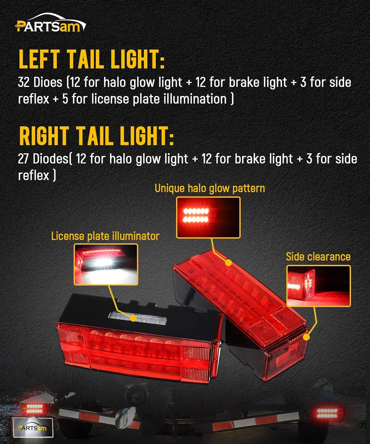Partsam Kit de luces LED sumergibles para remolque de camión con marcadores laterales, cable de remolque de 7 vías con caja de conexiones de 7