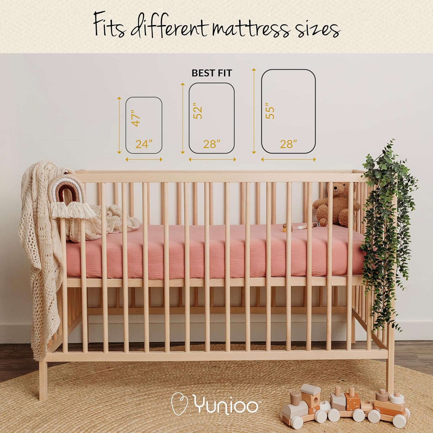 Juego de 2 sábanas de muselina ultrasuaves para cuna de bebé, para niño o niña, 100% algodón orgánico, bohemio, juego de sábanas para cuna de ajuste
