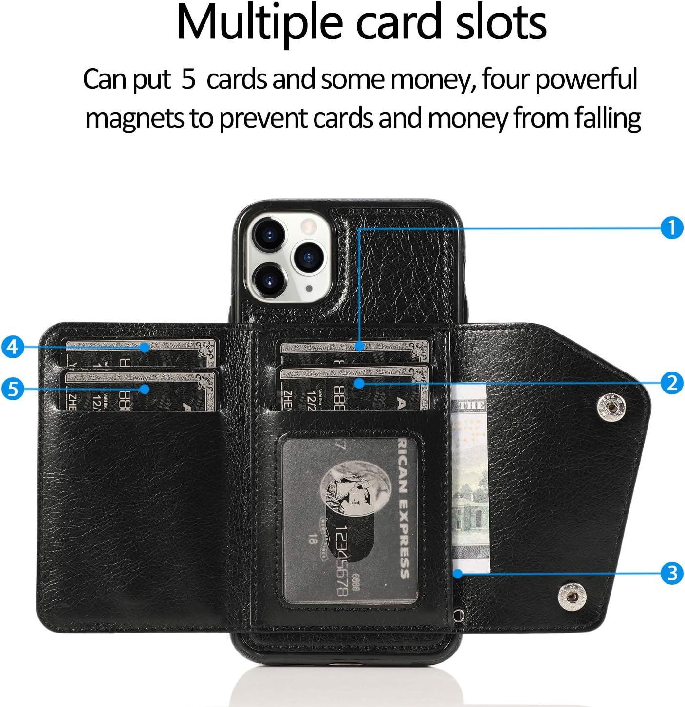 LUVI Funda para iPhone 11 Pro Max con correa para el cuello, correa cruzada, correa de muñeca, funda protectora con ranura para tarjeta de crédito,