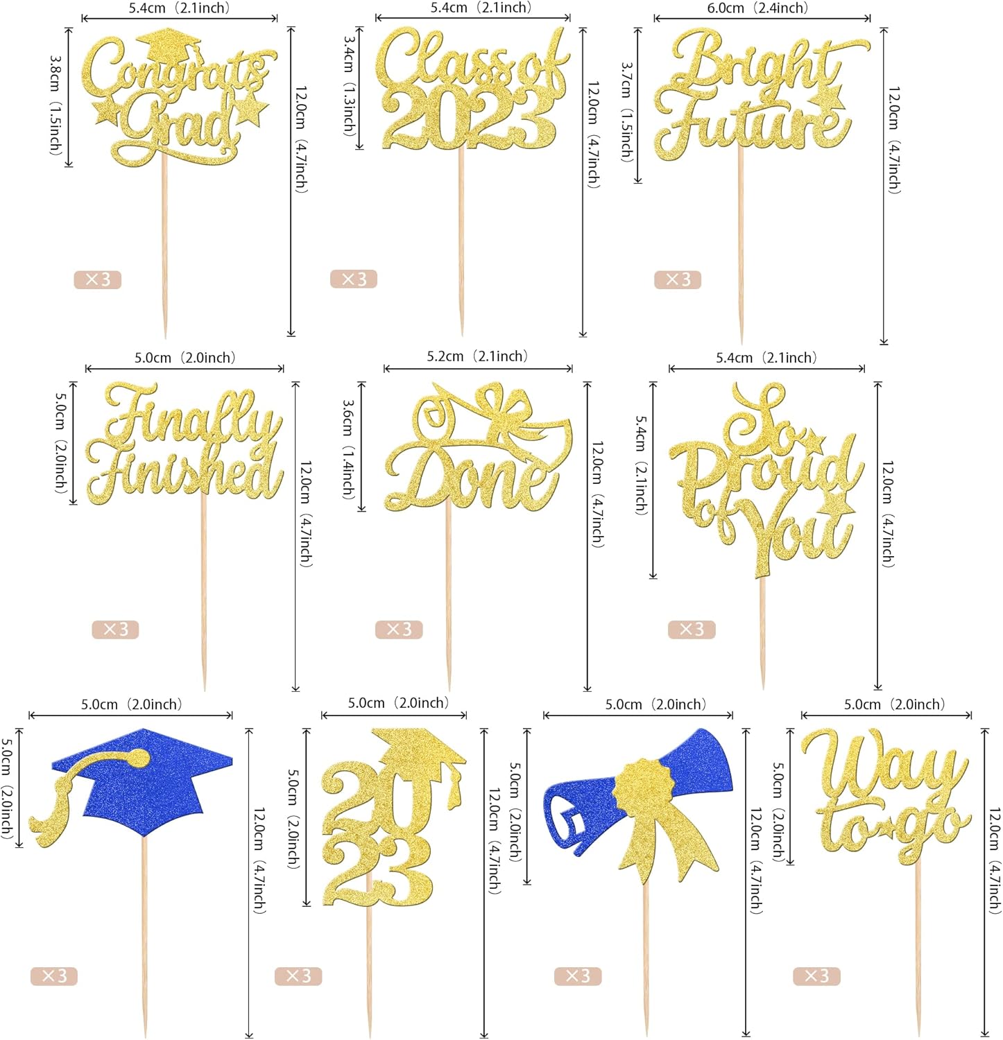 30 piezas de decoración para cupcakes de graduación de clase 2023 con purpurina brillante para el futuro hecho por el diploma So Proud of You