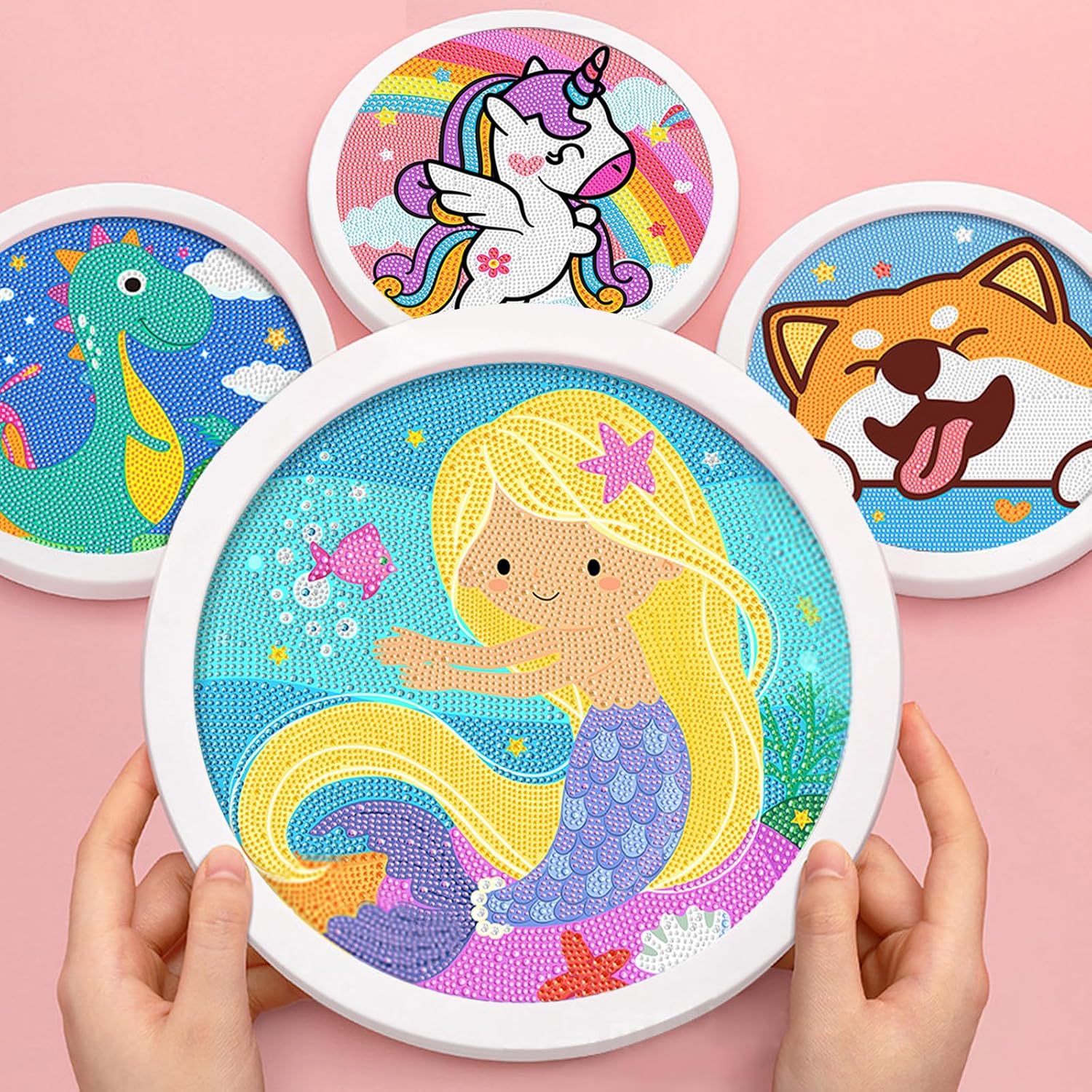 ACSAUMMY Kits de pintura de diamantes 5D para niños con marco de madera, arte y manualidades de diamantes de sirena para niños de 6 a 8 a 10 a 12