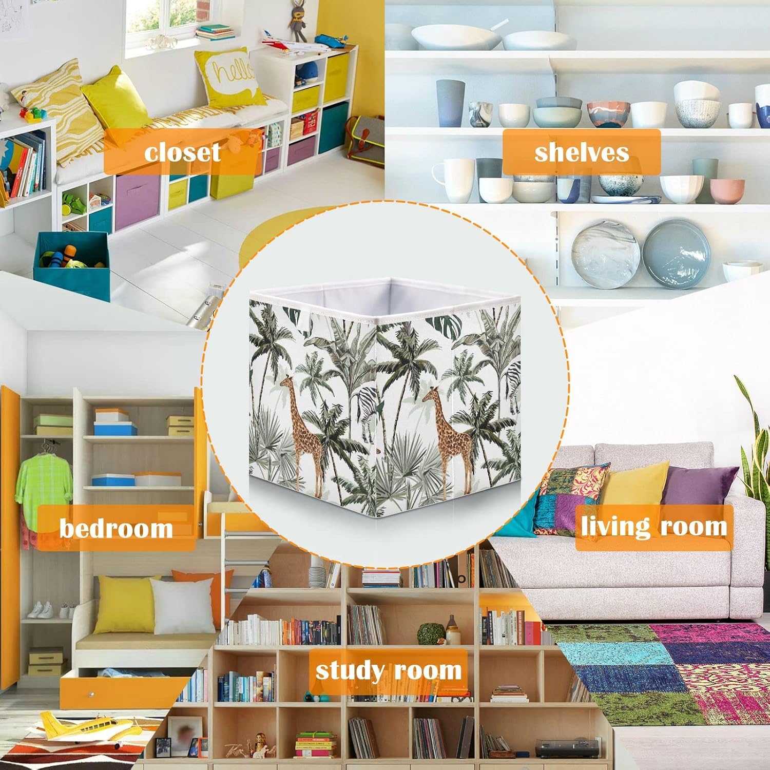 Giraffe – Cesta de almacenamiento con diseño de cebra, cuadrada, plegable, cubos de almacenamiento para guardería, organizador para oficina en casa