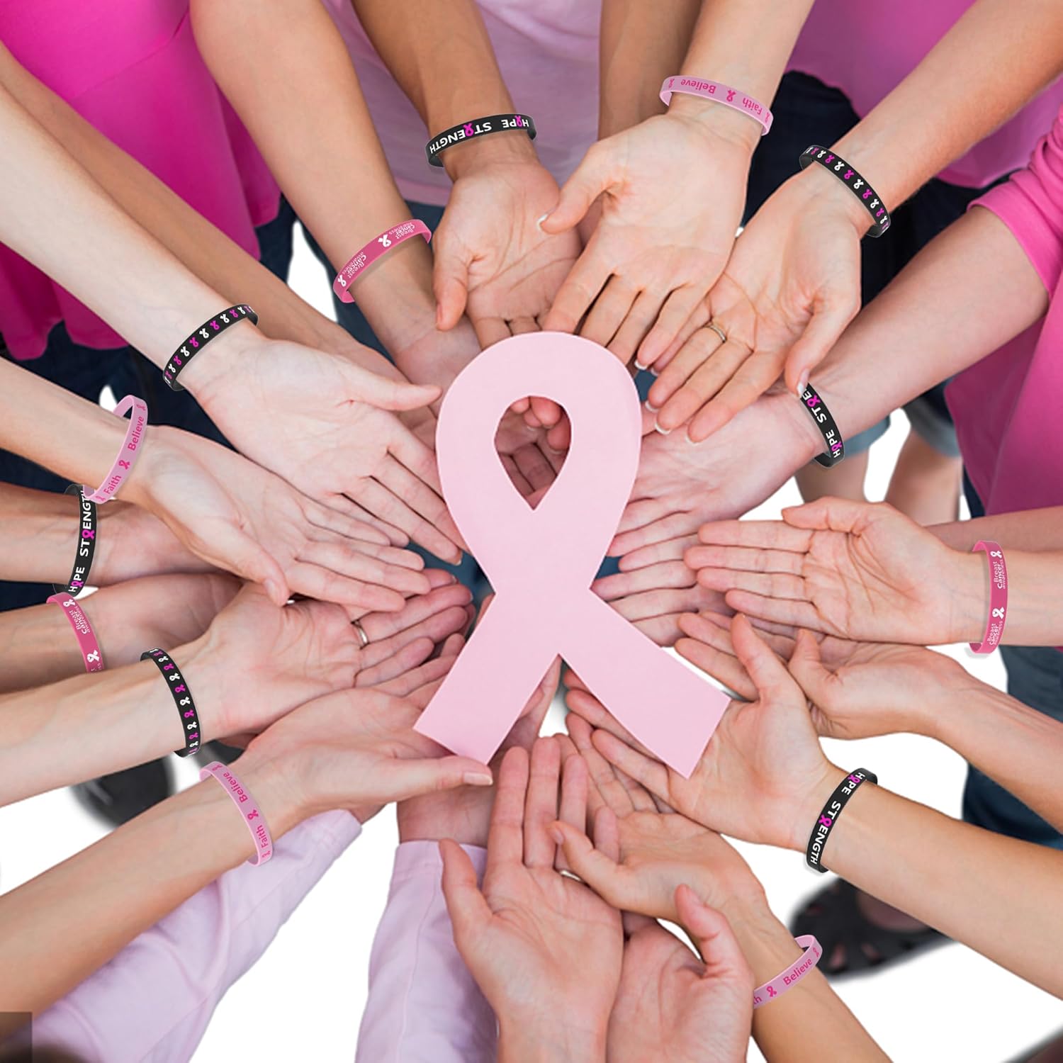 60 pulseras de silicona para concientización sobre el cáncer de mama, pulseras unisex de concienciación sobre el cáncer de mama en 4 diseños,
