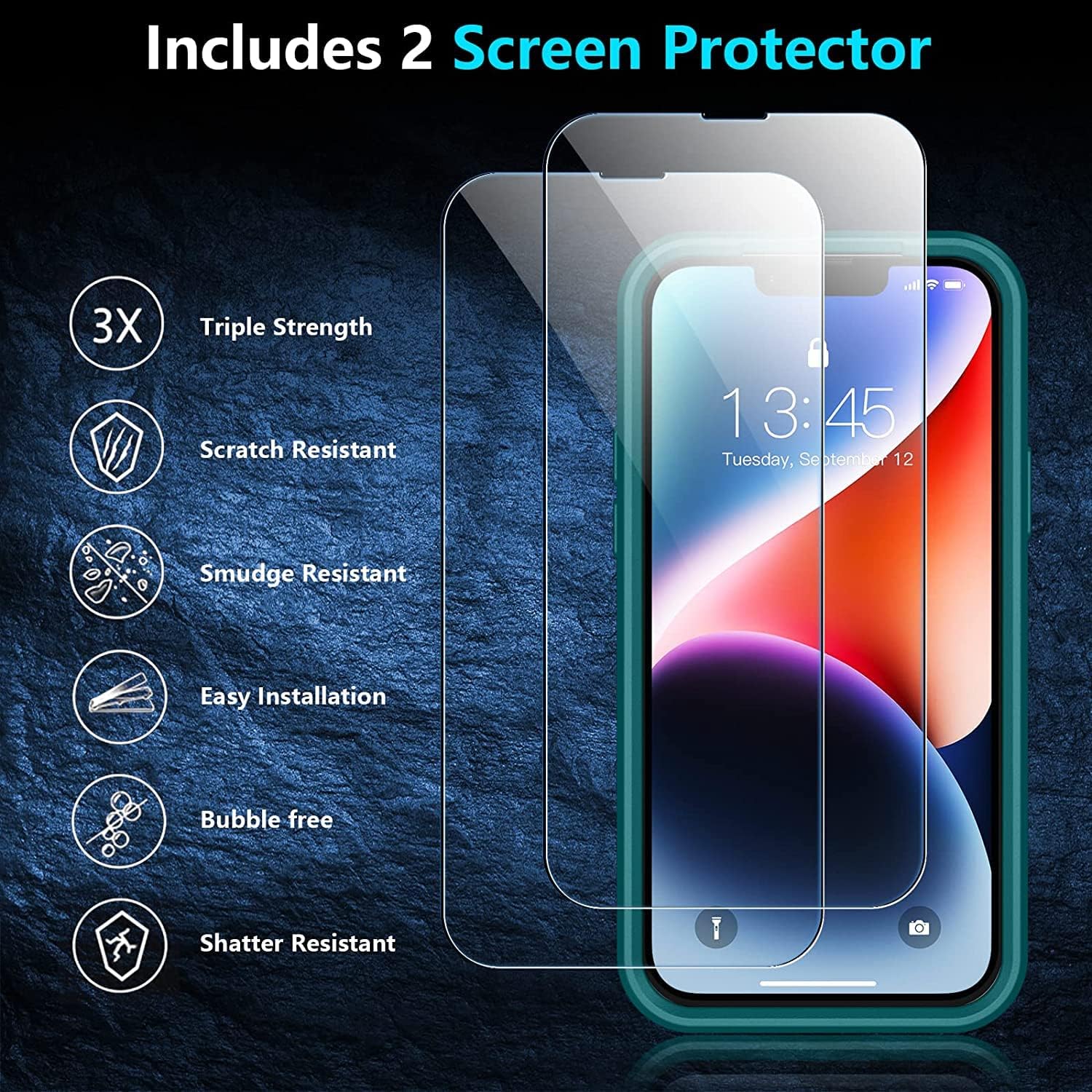 kurdene Funda para iPhone 13 protección contra caídas de grado militar protector de pantalla de vidrio cuerpo completo resistente a prueba de golpes