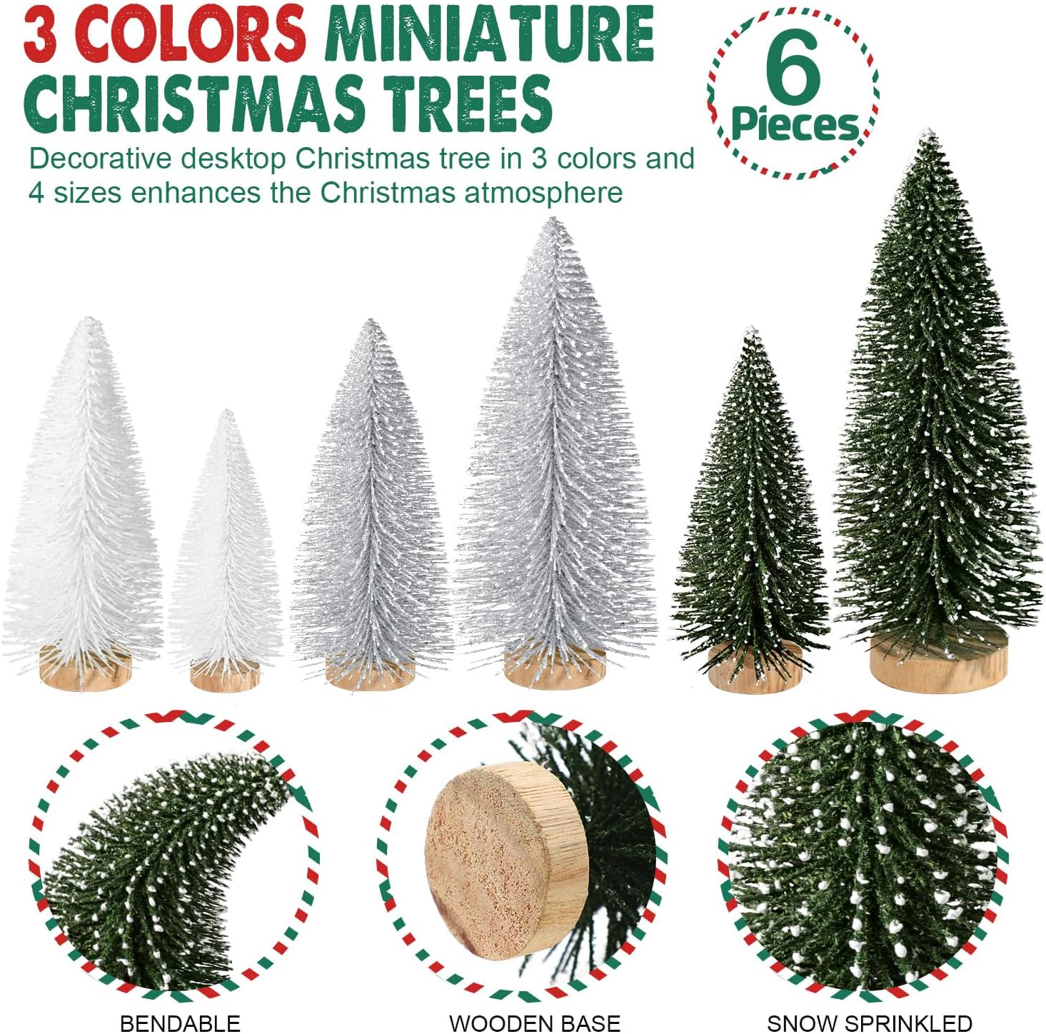6 piezas de mini árboles de Navidad, decoración de Navidad artificial, mini botella de árbol de Navidad, árboles de decoración de Navidad con 4