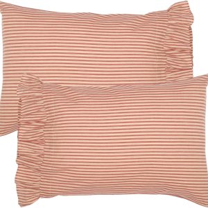 VHC Brands Sawyer Mill Ticking – Juego de ropa de cama estándar de algodón a rayas, juego de funda de almohada, 21 x 30 pulgadas, color rojo VHC Brands Sawyer Mill Ticking – Juego de ropa de cama estándar de algodón a rayas, juego de funda de almohada, 21 x 30 pulgadas, color rojo