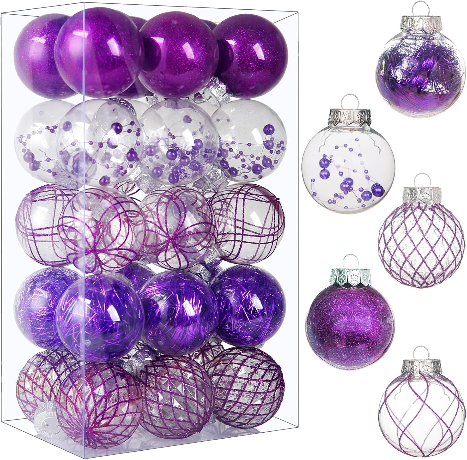 Adornos de bola de Navidad transparentes, 30 unidades de 2.36 pulgadas de plástico inastillable, adornos colgantes de bolas de Navidad para árbol de