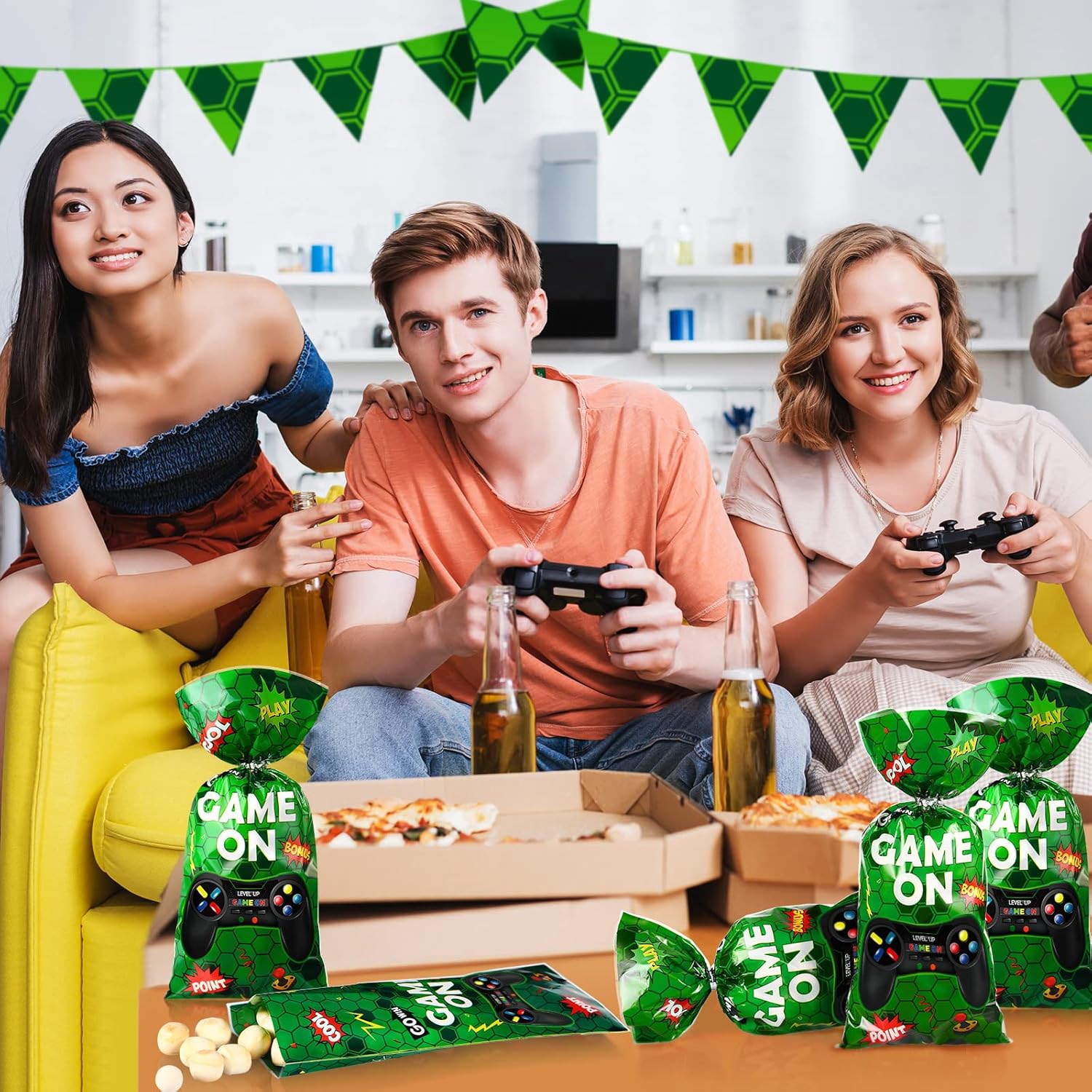 Pajean – 100 bolsas de plástico para videojuegos, bolsas de botín de videojuegos a favor, bolsas de dulces para juegos y fiestas de cumpleaños