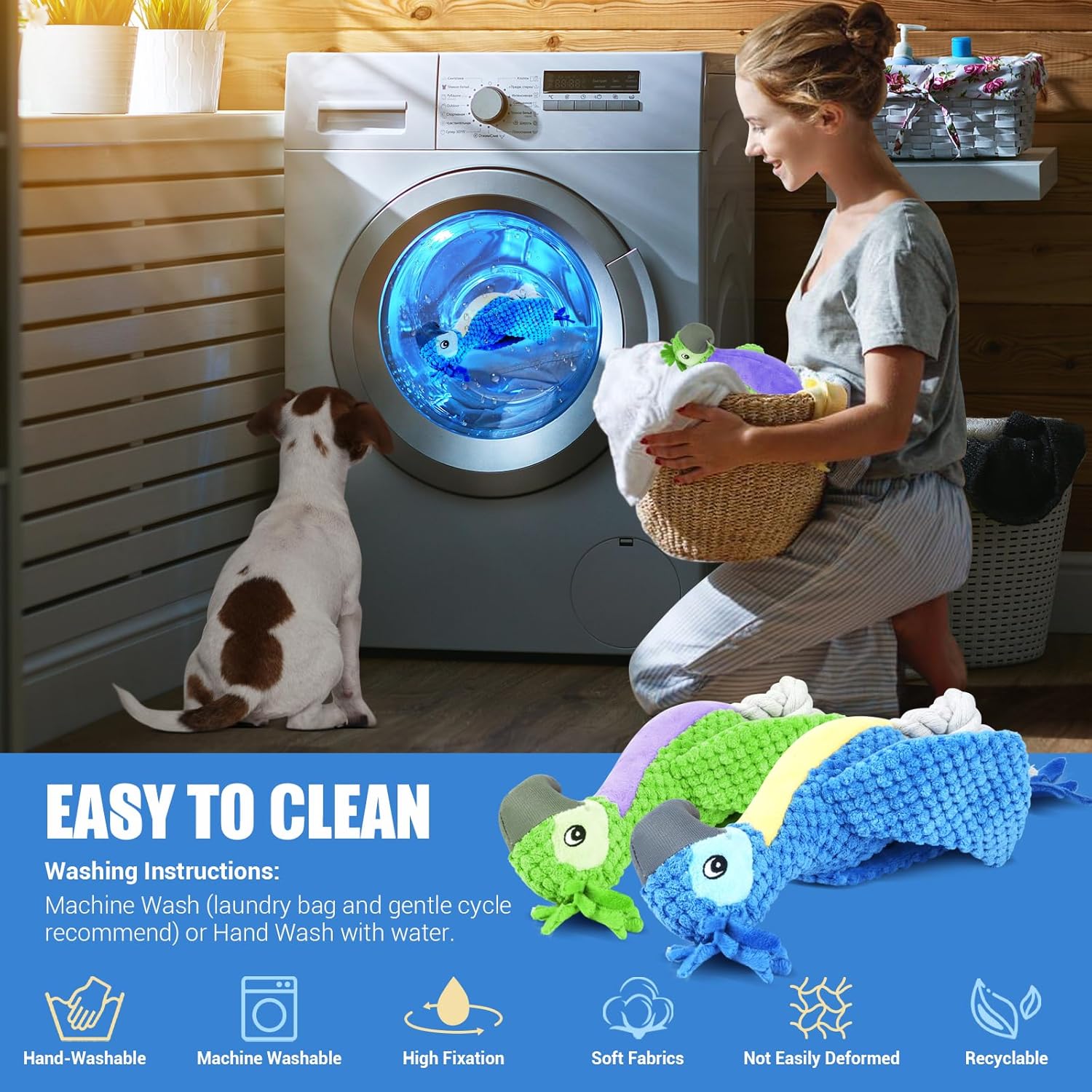 ROSAUI 2 juguetes chirriantes de felpa para perros, exquisito diseño de loro, pana suave con textura de piña, juego interactivo para perros