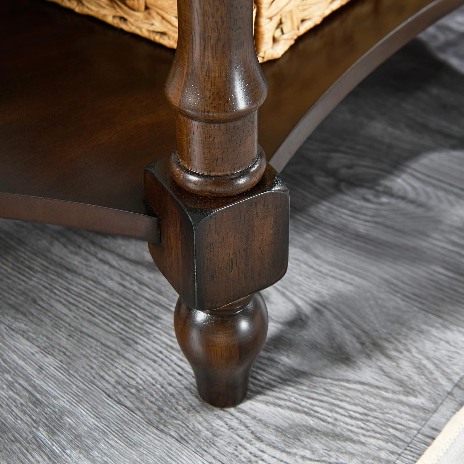 MODERION Mesa consola de madera maciza con cajón, mesa de entrada semicírculo con estante de almacenamiento, media luna tradicional elegante mesa de