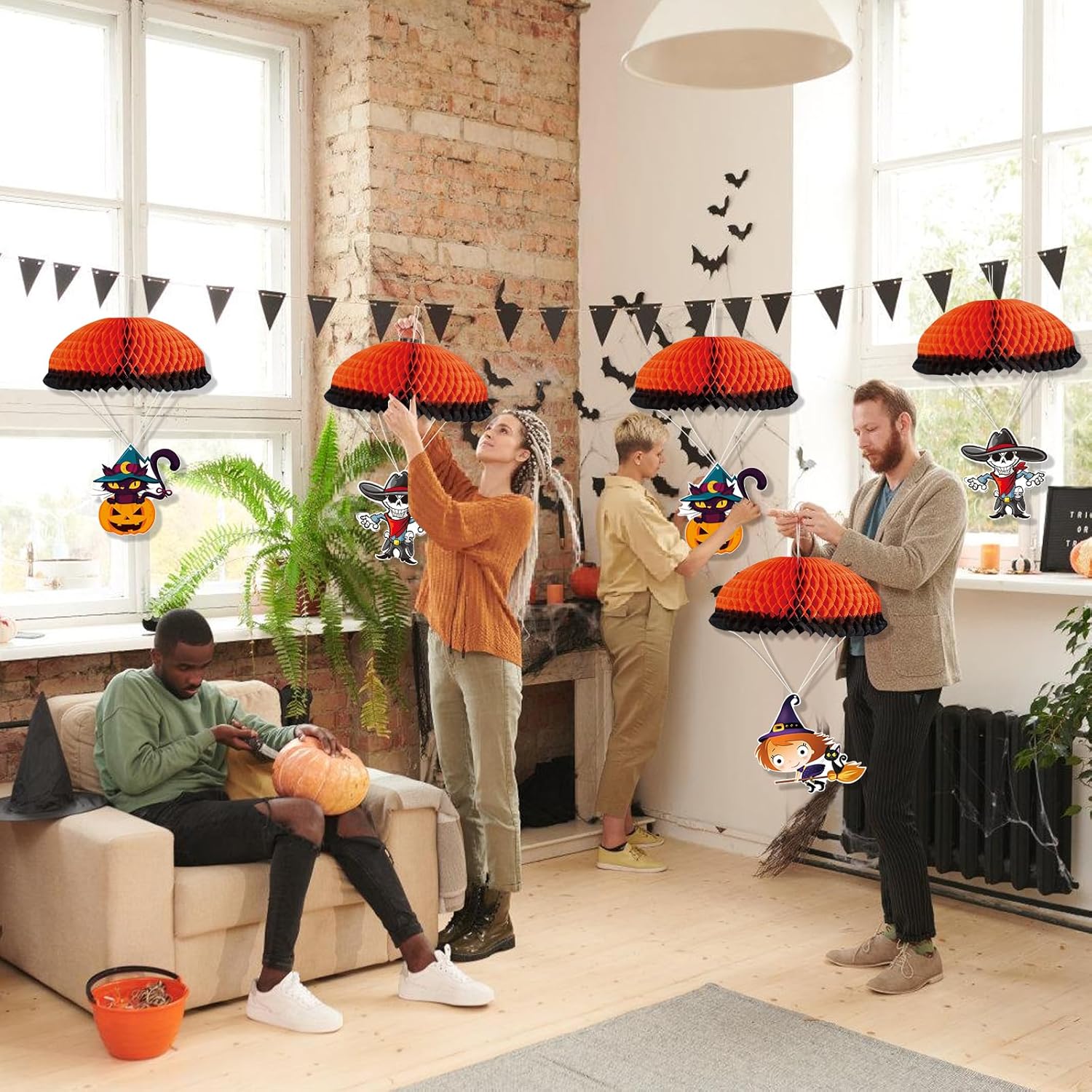 Adornos colgantes de Halloween para exteriores, adornos colgantes grandes de Halloween para árbol, 3 adornos de bola de panal de abeja de Halloween,