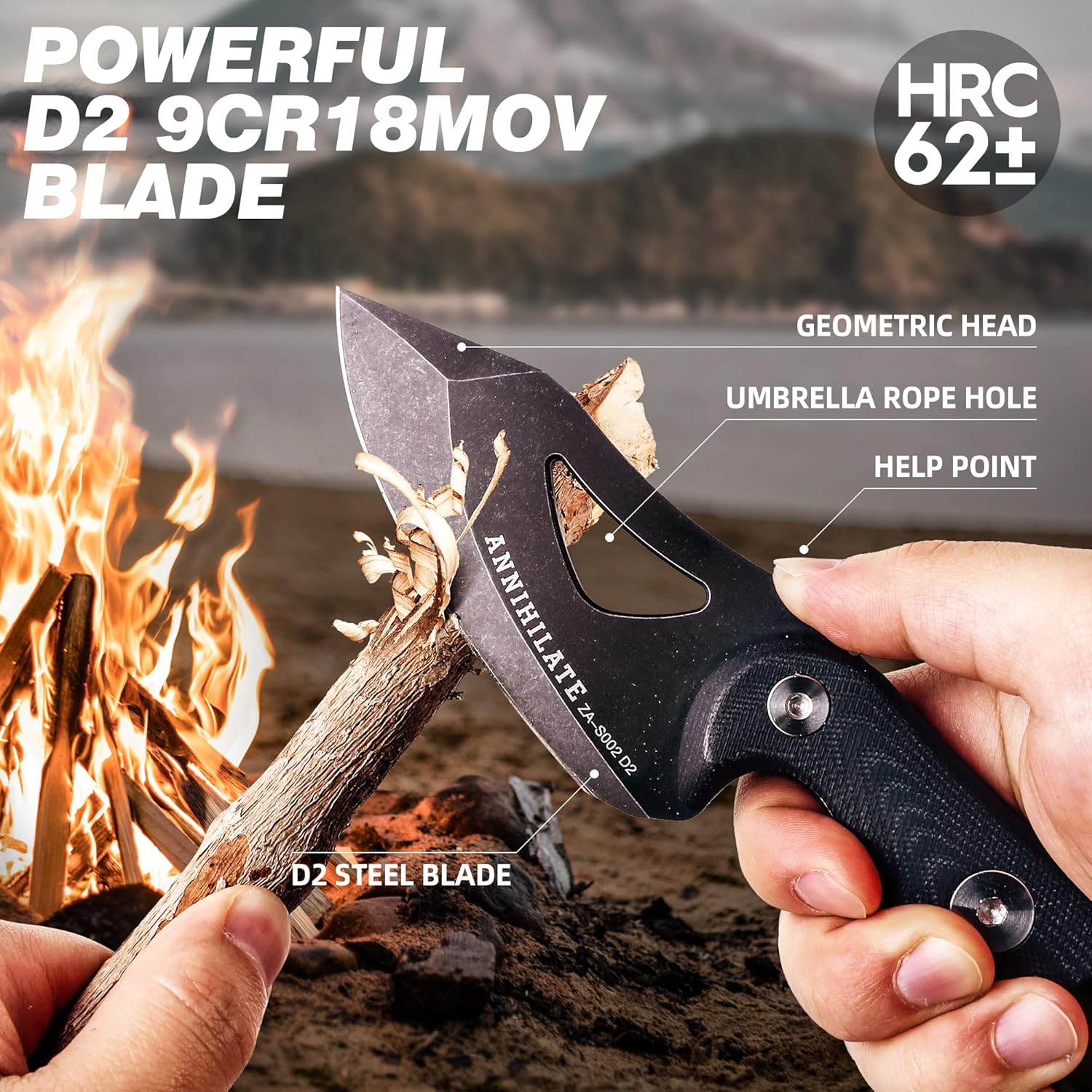 ZUNE LOTOO Cuchillo táctico de hoja fija para hombres de grado militar, 8.27 pulgadas, cuchillo de caza táctico de supervivencia recto de acero D2