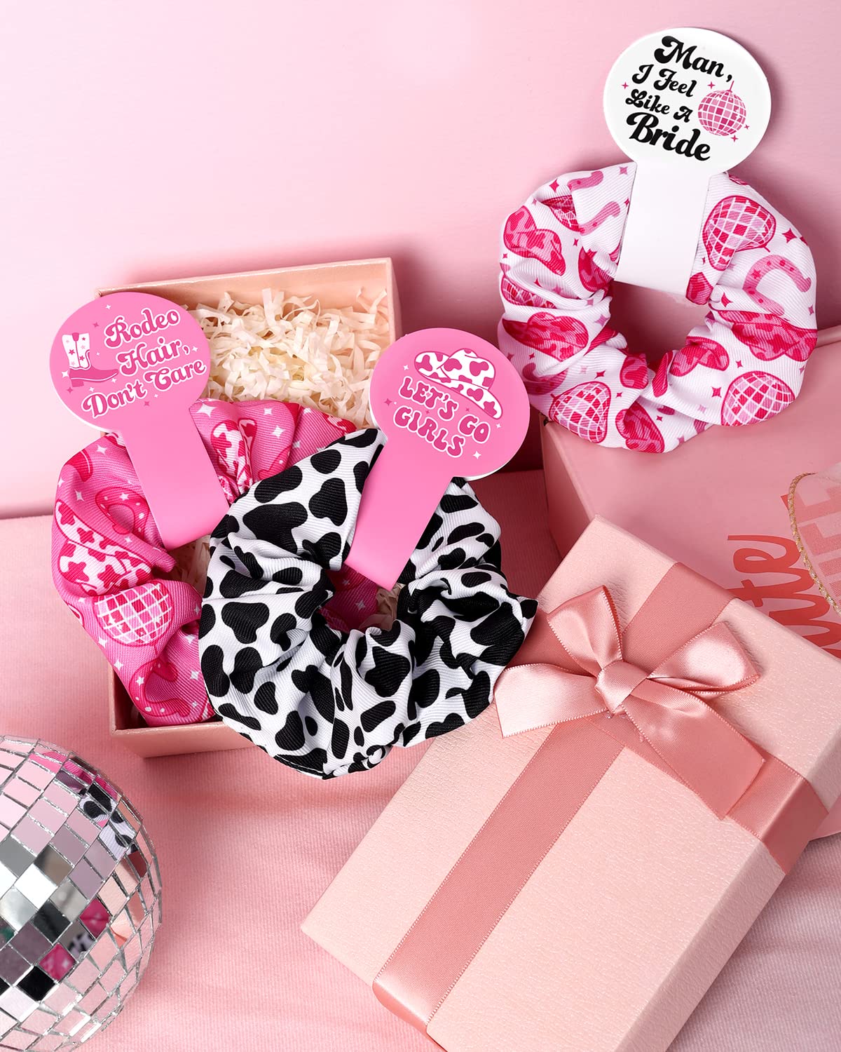 CiyvoLyeen Let’s Go – Coleteros para el pelo para niñas, con estampado de vaca occidental, cuerdas elásticas para cola de caballo de discoteca,