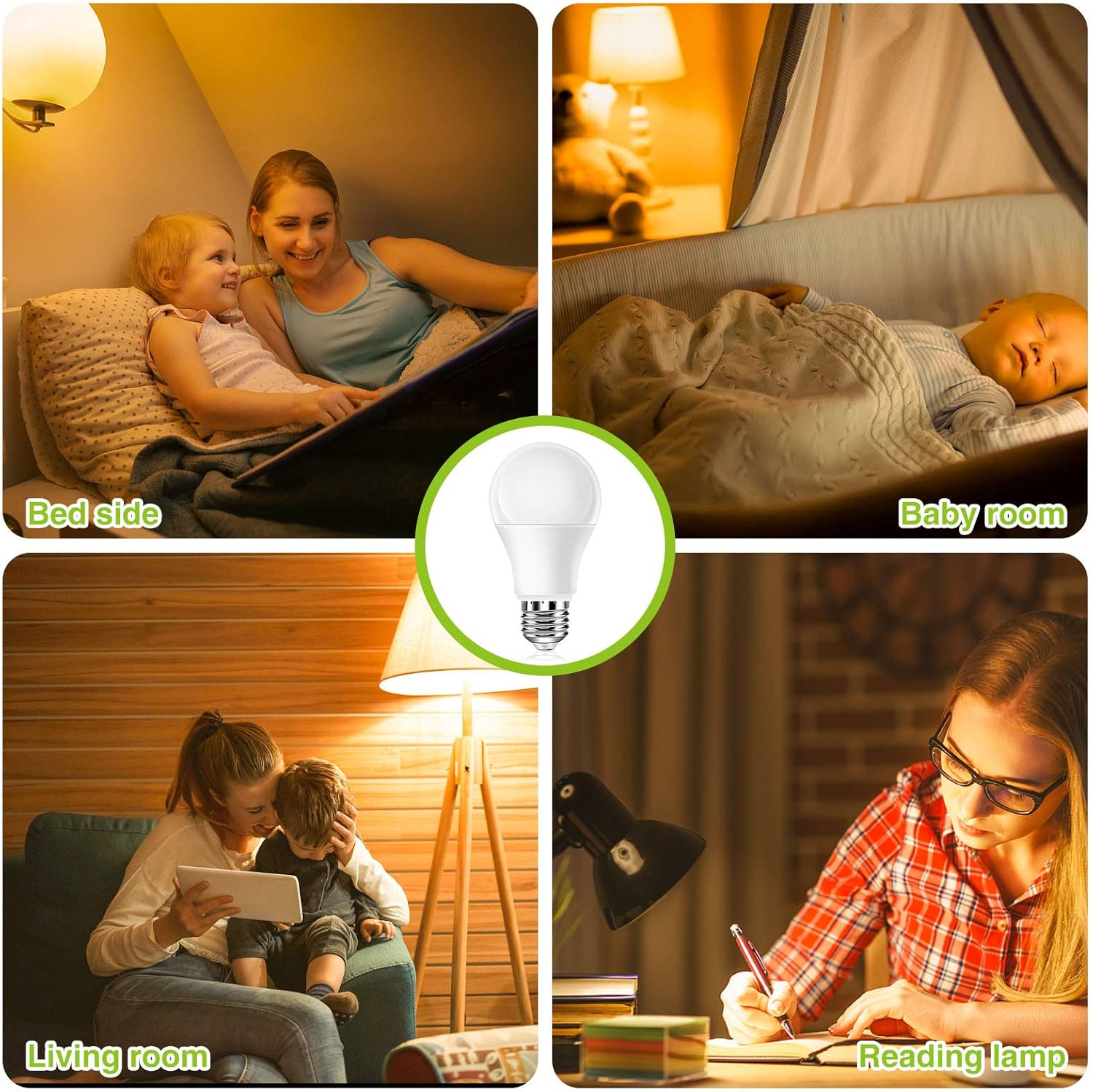 Neporal Bombillas de luz ámbar, bombillas suaves A19 equivalentes a 9 W 60 W, bombillas cálidas con bloqueo de luz azul, bombillas nocturnas ámbar