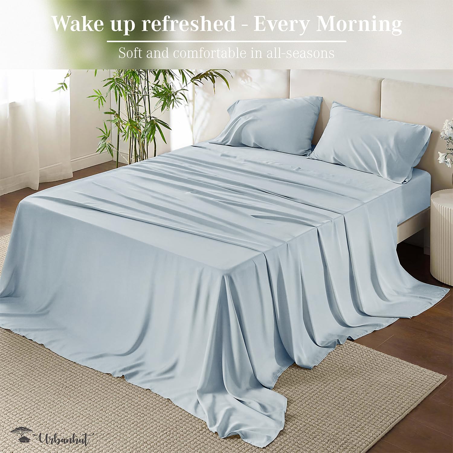 URBANHUT Sábanas 100% de algodón egipcio, juego de sábanas de 1000 hilos tamaño Queen (4 unidades), sábanas de hotel de lujo para cama tamaño Queen,