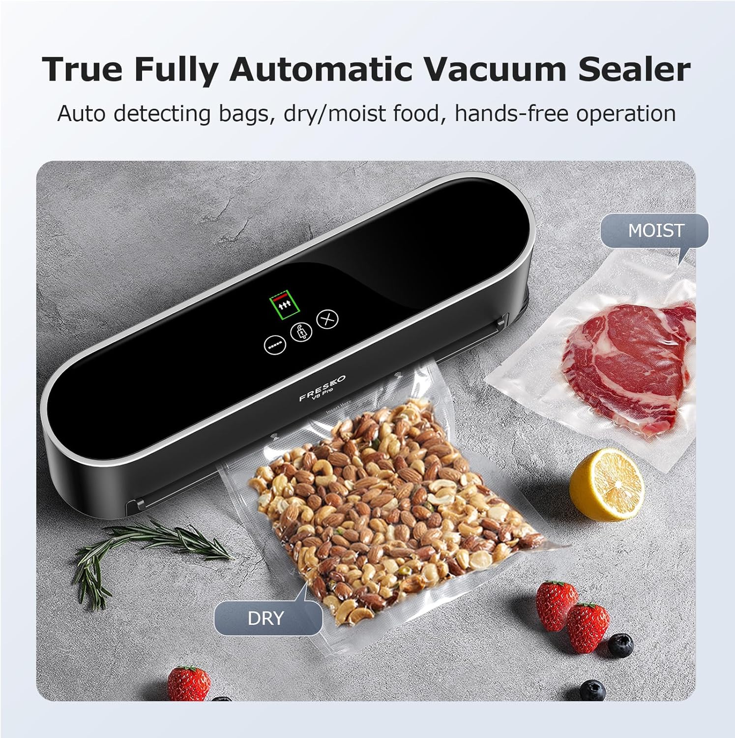 FRESKO Máquina selladora al vacío completamente automática manos libres automática de detección de humedad secahúmeda sellador de alimentos con 10