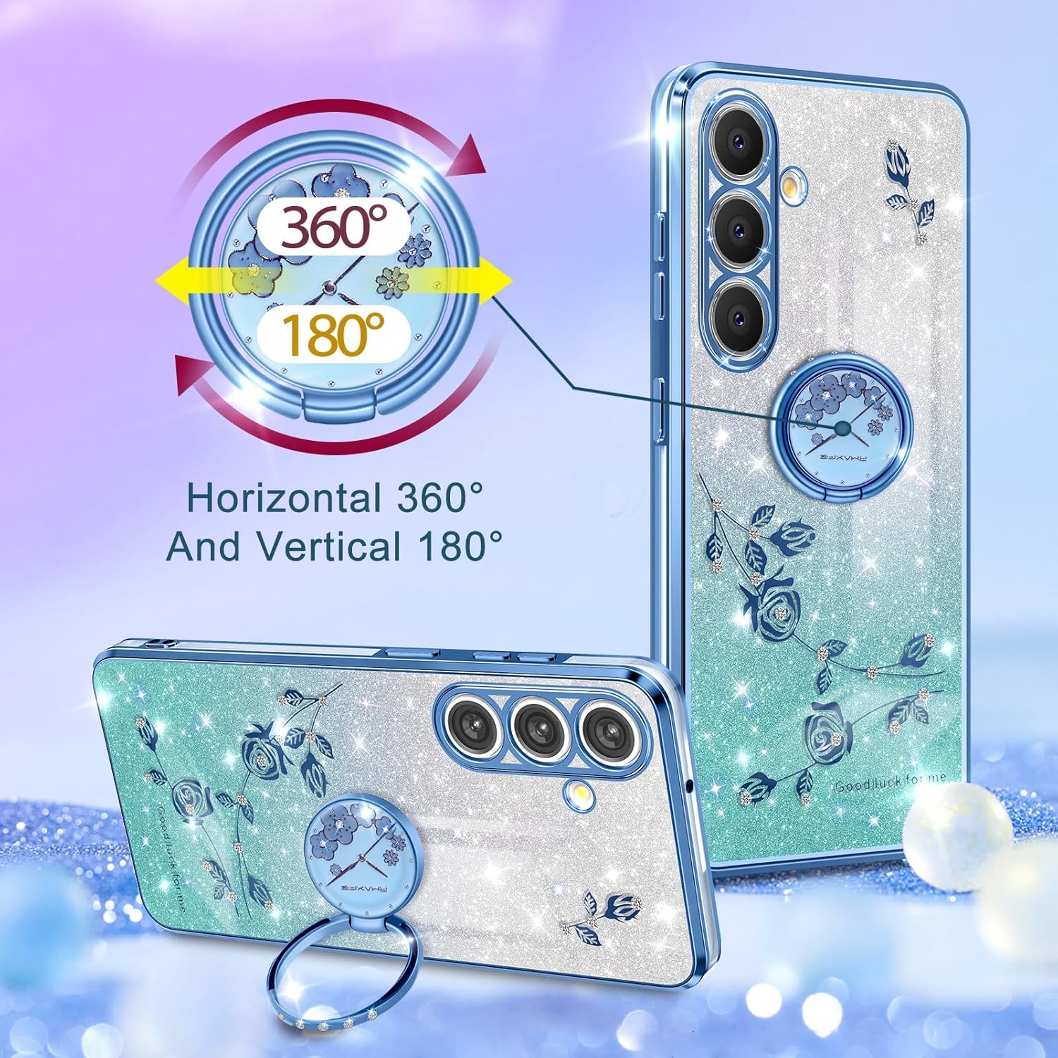 Coralogo Funda para teléfono Samsung Galaxy A54 5G 3 en 1 con purpurina brillante para mujeres y niñas, funda brillante con bonito diseño floral de