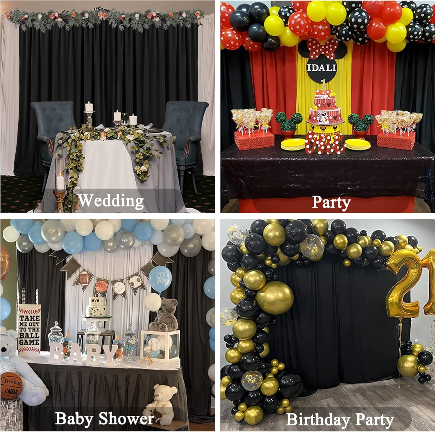 Cortina tipo telón de fondo negro de 10 x 7 pies para fiestas, sin arrugas, paneles de telón de fondo para fiesta de cumpleaños, boda, fotografía,