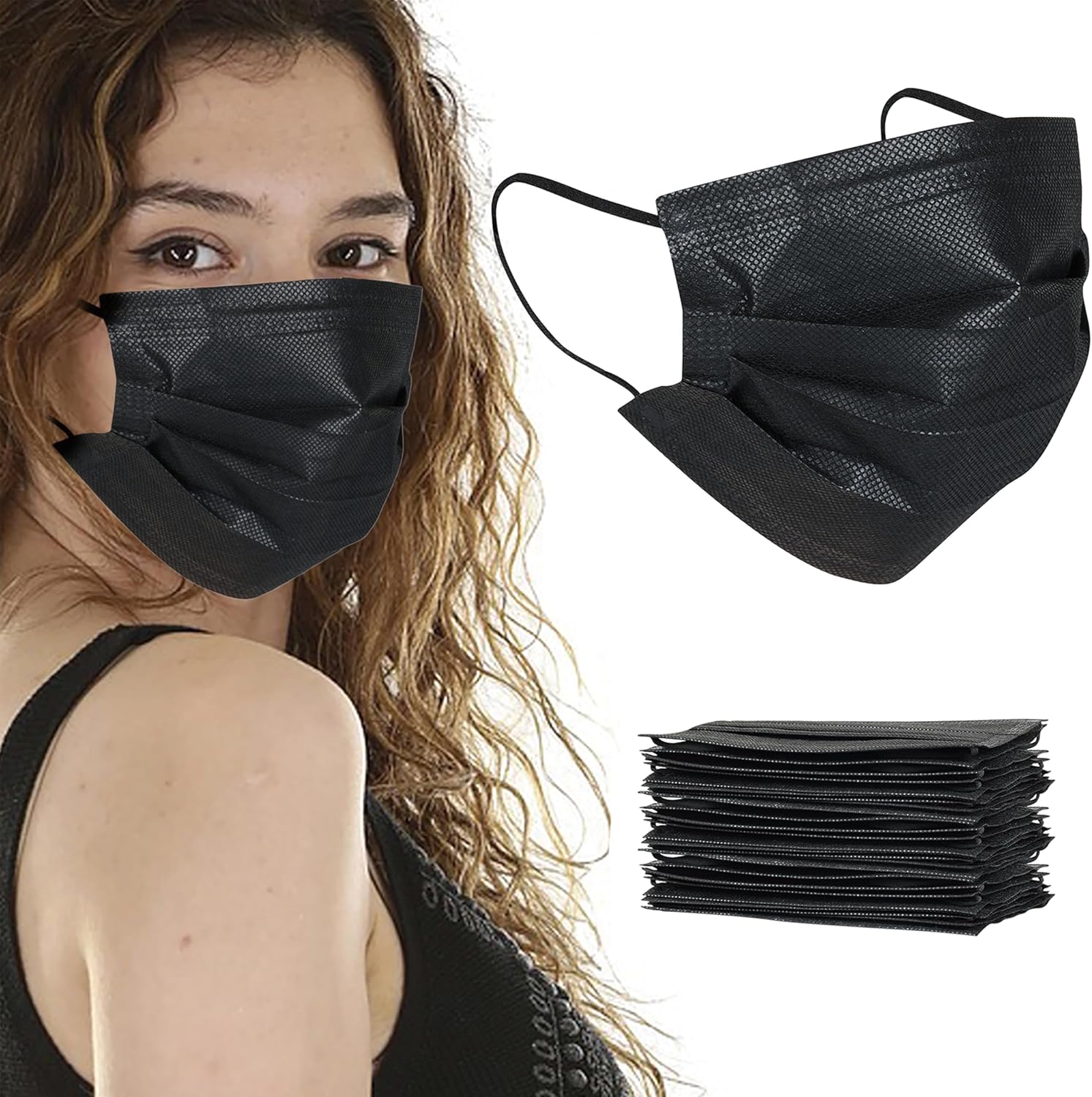 akgk 200 máscaras faciales desechables, máscara negra, mascarillas desechables de 3 capas