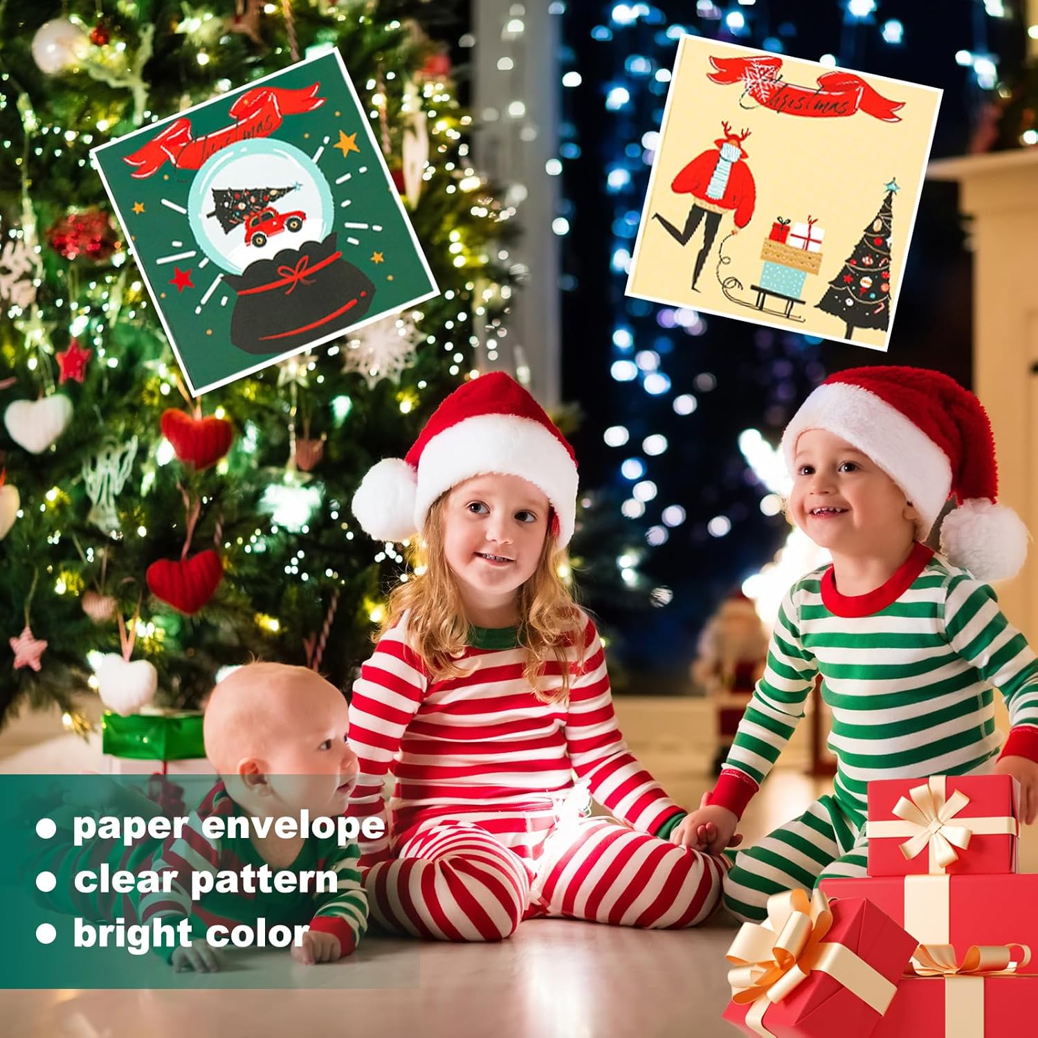 24 mini tarjetas de felicitación de Navidad, 3 x 3 pulgadas, tarjetas de felicitación de Feliz Navidad, tarjetas de Navidad surtidas, paquete de