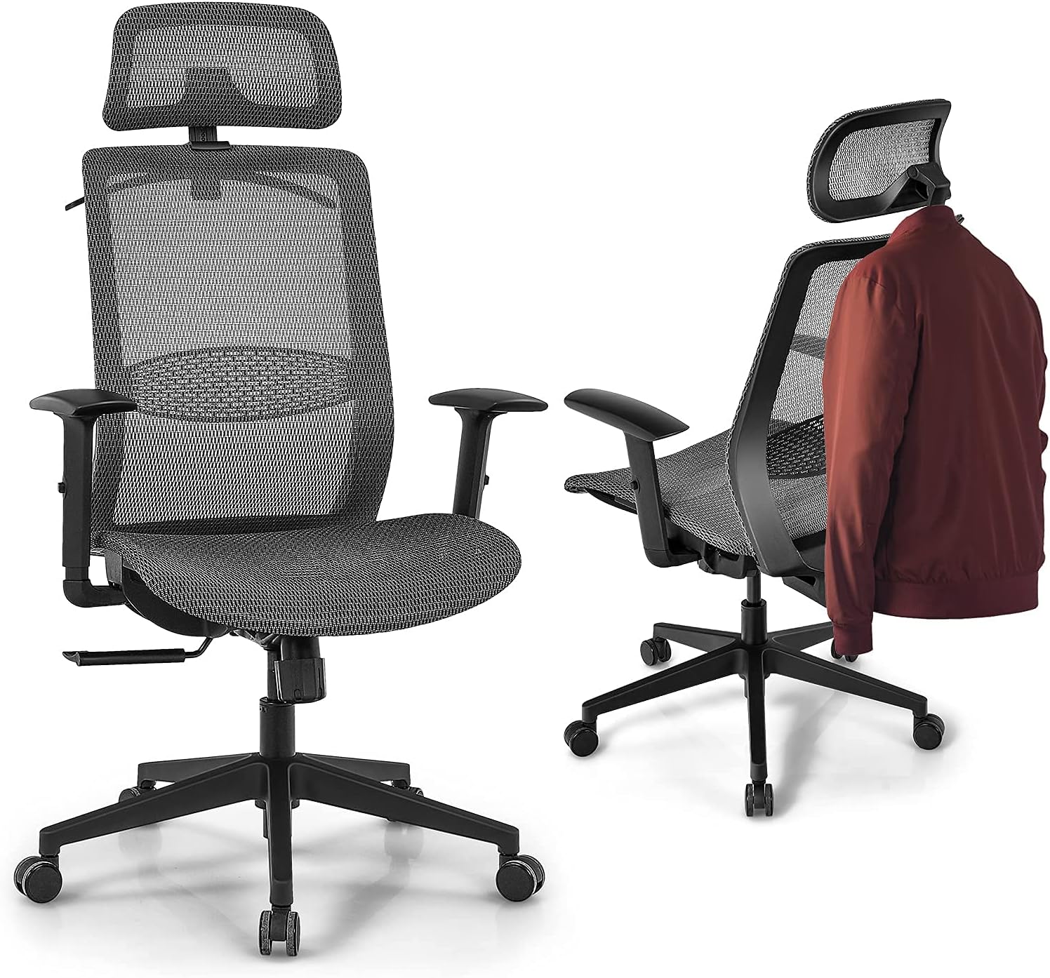 BestComfort Silla de oficina de malla con respaldo alto, silla ejecutiva ergonómica con ángulos reclinables ajustables, soporte lumbar,