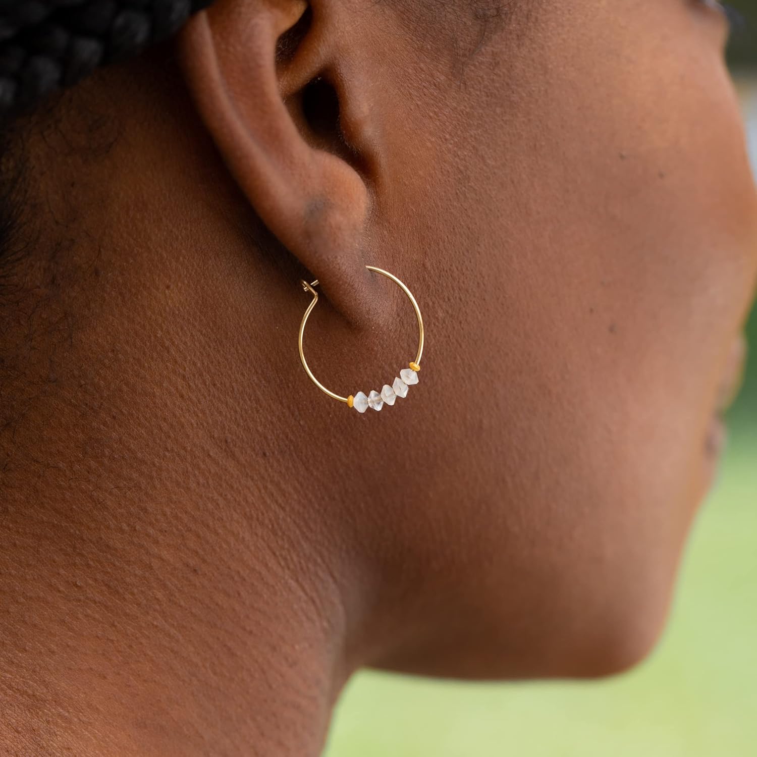 SoulKu Gold Hoop Earrings For Women, 14k Gold Earrings with Moonstone Gemstones, Delicate Jewelry for Women, Handmade Gift for Sister and Bestfriend