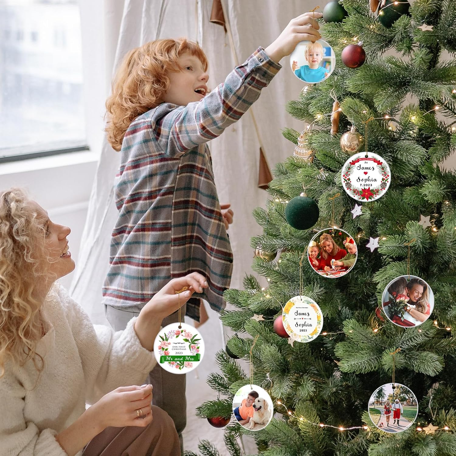 Adorno de matrimonio de primera Navidad 2023, adornos de Navidad personalizados, regalos de boda personalizados de doble cara para parejas, regalo
