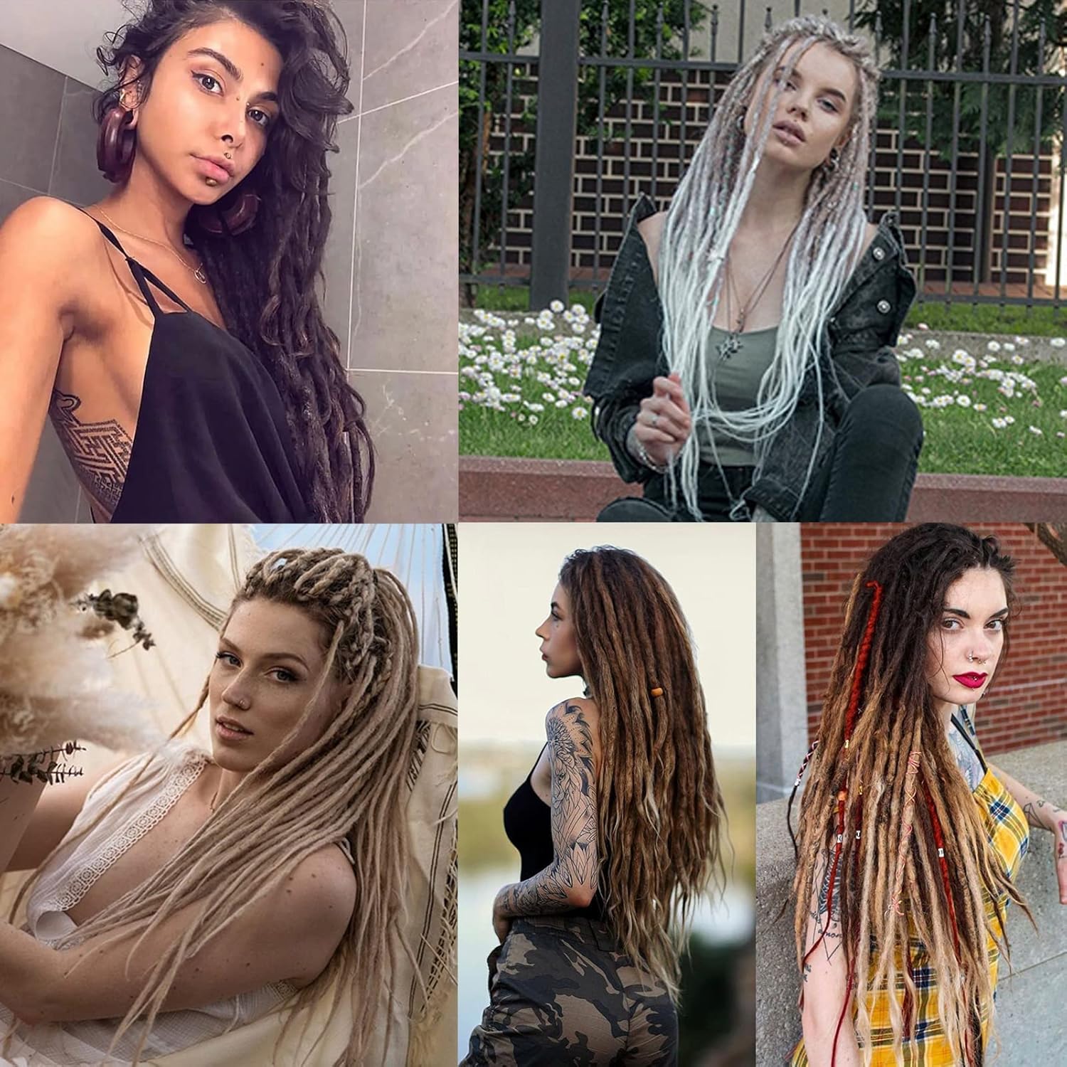Leeven Extensiones de rastas grises de 40 hebras, de 18 pulgadas, hechas a mano, suaves, de 0.2 in de ancho, extensiones de cabello sintético estilo