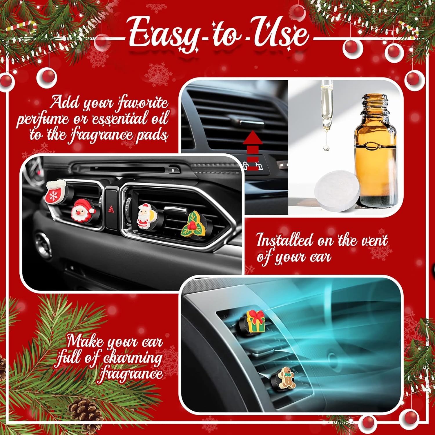 8 clips de ventilación de Navidad para automóvil, decoraciones de Navidad, ambientador de aire acondicionado, clip de salida de aire acondicionado,