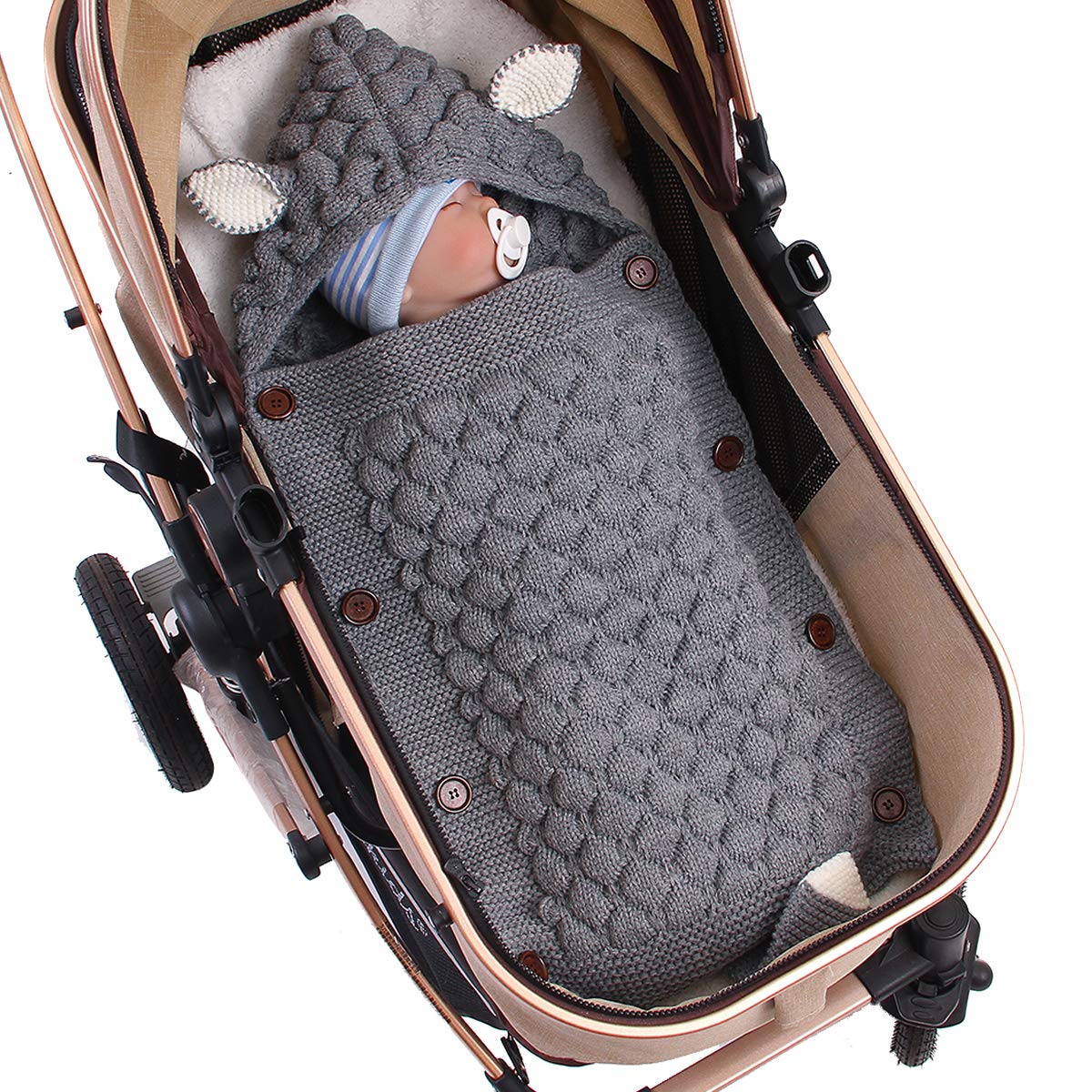 Manta para bebé recién nacido, saco de dormir para bebé, manta de punto de ganchillo suave y cálida para bebés pequeños (gris)