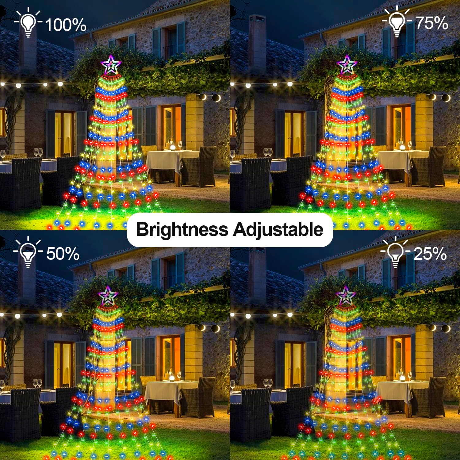 Luces de estrella para decoración de Navidad al aire libre, 11.48 pies, 350 luces LED de árbol de cascada con 8 modos de temporizador, control