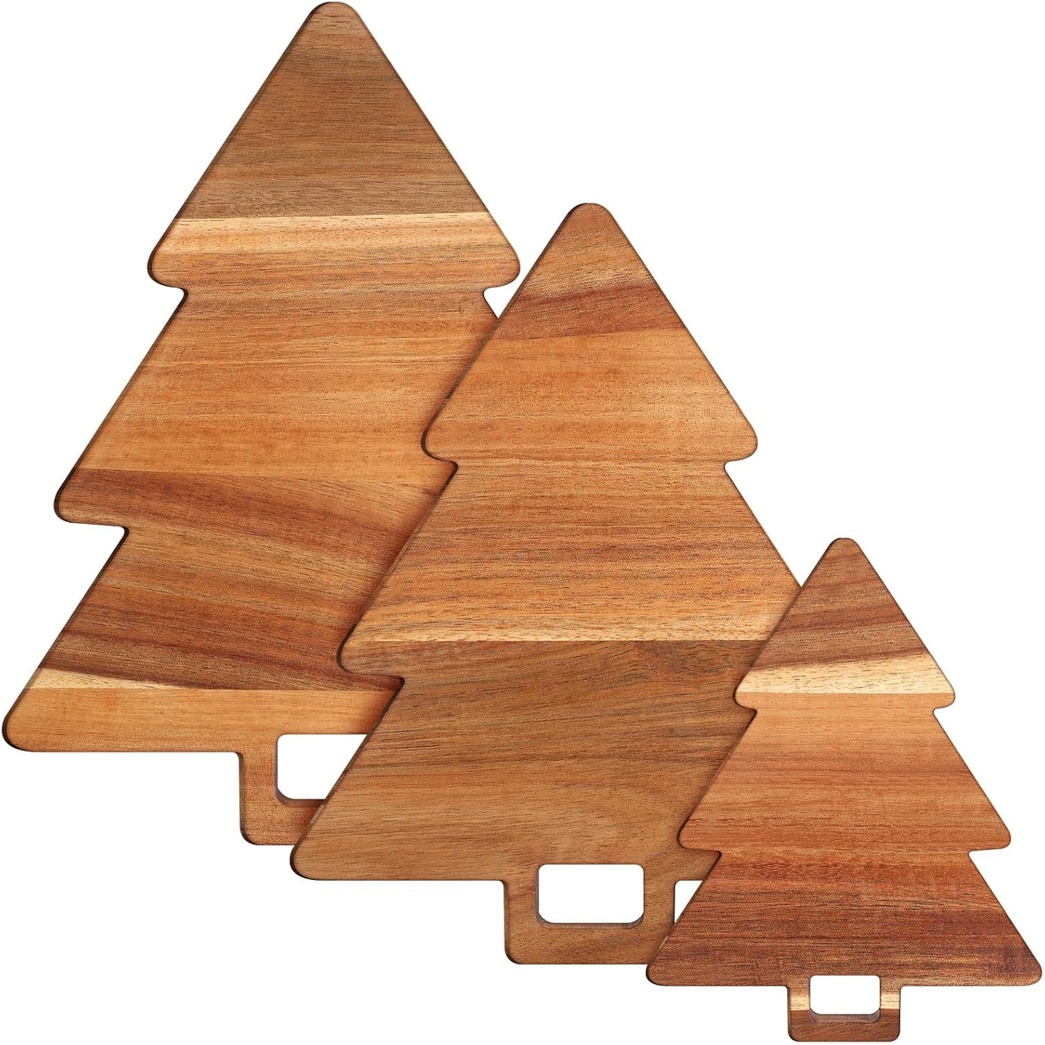 Juego de 3 tablas de cortar de cocina de Navidad con asas, accesorios de cocina de acacia orgánica, tabla de cortar en forma de árbol de Navidad,