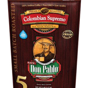 Don Pablo Colombian Supremo de 5 libras, café arábica en grano entero, tostado medio oscuro, baja acidez, bolsa de 5 libras (5 libras) Don Pablo Colombian Supremo de 5 libras, café arábica en grano entero, tostado medio oscuro, baja acidez, bolsa de 5 libras (5 libras)