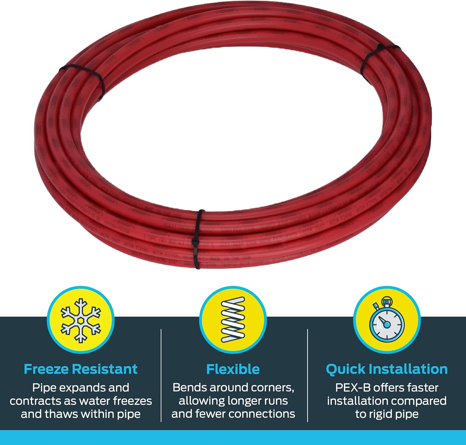 SharkBite – Tubería de agua flexible PEX de 12 pulgadas, roja, para tubería de agua potable, accesorios de fontanería con conexión de empuje, 50