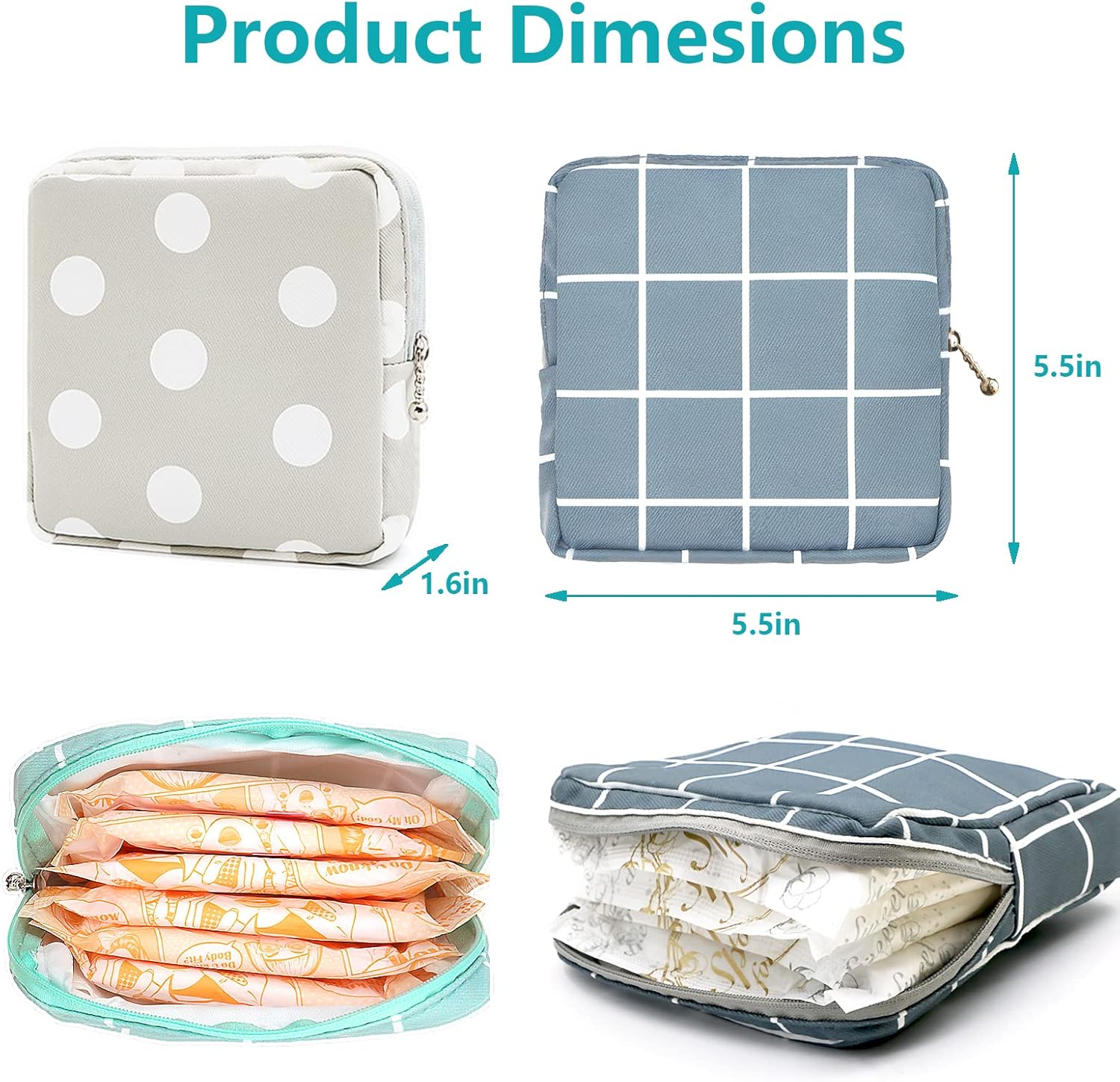Bolsa de período para adolescentes y niñas, bolsa de almacenamiento de servilletas sanitarias, almohadilla menstrual portátil con cremallera de